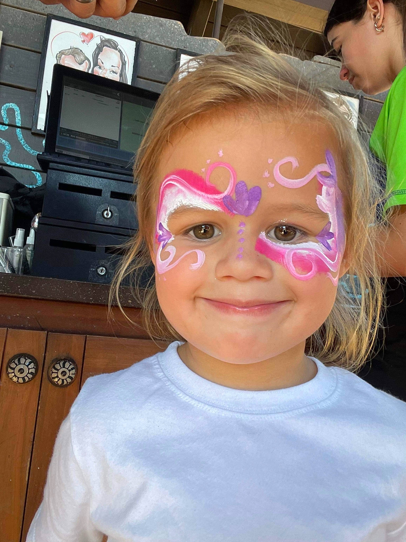 Savannah is registered to the contest to win money with this photo: cabinetry, cheek, cool, eye, eyebrow, eyelash, eyewear, glasses, goggles, hair, happy, iris, joy, mouth, nose, person, pink, purple, smile, t_shirt