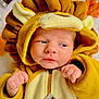 Boston is registered to the contest to win money with this photo: baby, infant, lion_costume, hooded_outfit, halloween, autumn_leaves, candy, hersheys, chocolate, cute, portrait, hands, soft_texture, yellow, brown, white, face, expression, closeup, festive