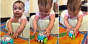 Flora joined the competition — help win amazing prizes! baby, child, toy, colorful, car, play_mat, indoor, curious, exploration, sequential, onesie, floor, infant, hands, playing, bright, patterned, carpet, crawling, cute