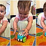 baby, child, toy, colorful, car, play_mat, indoor, curious, exploration, sequential, onesie, floor, infant, hands, playing, bright, patterned, carpet, crawling, cute