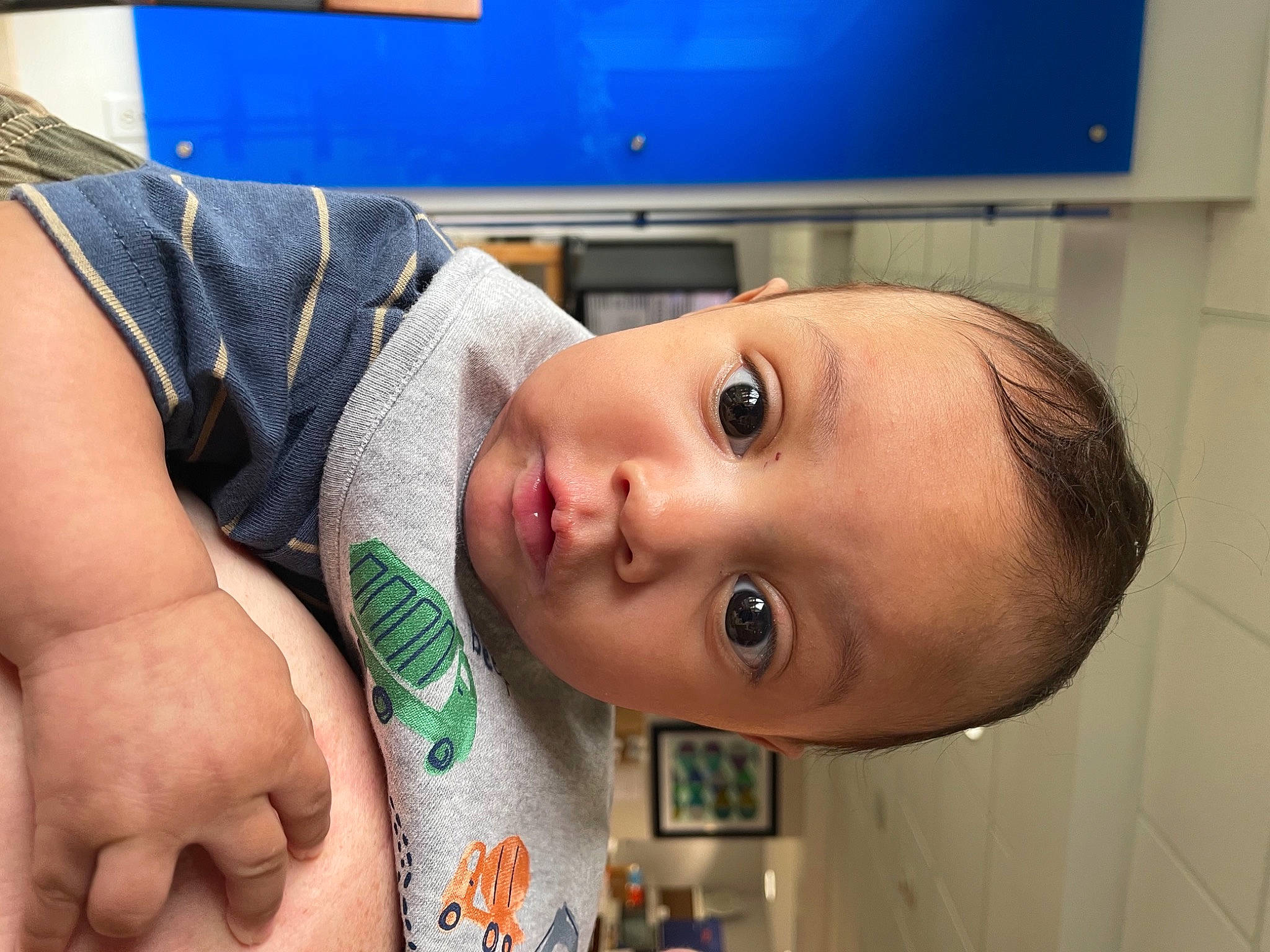 Hezekiah joined the competition — help win amazing prizes! baby, blue, cheek, chest, comfort, computer_monitor, elbow, eye, finger, happy, lip, mammal, mouth, neck, nose, person, shoulder, skin, television, toddler