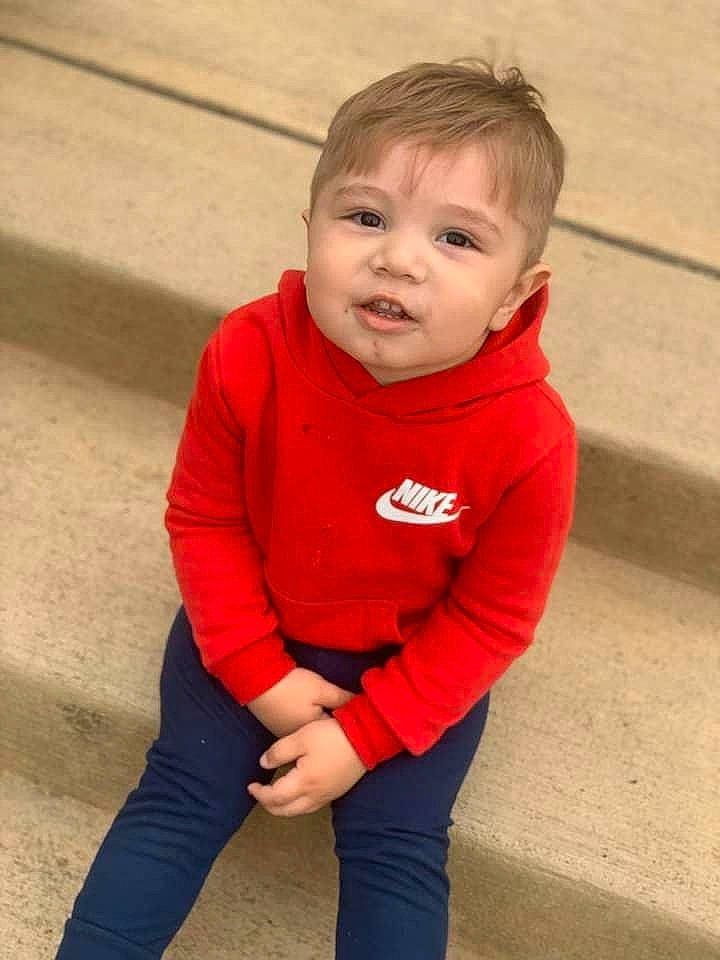 Greyson joined the competition — help win amazing prizes! active_pants, baby, baby_toddler_clothing, carmine, cheek, child, child_model, hood, joint, lip, long_sleeved_t_shirt, person, portrait_photography, skin, sleeve, standing, sweatpant, toddler, tongue