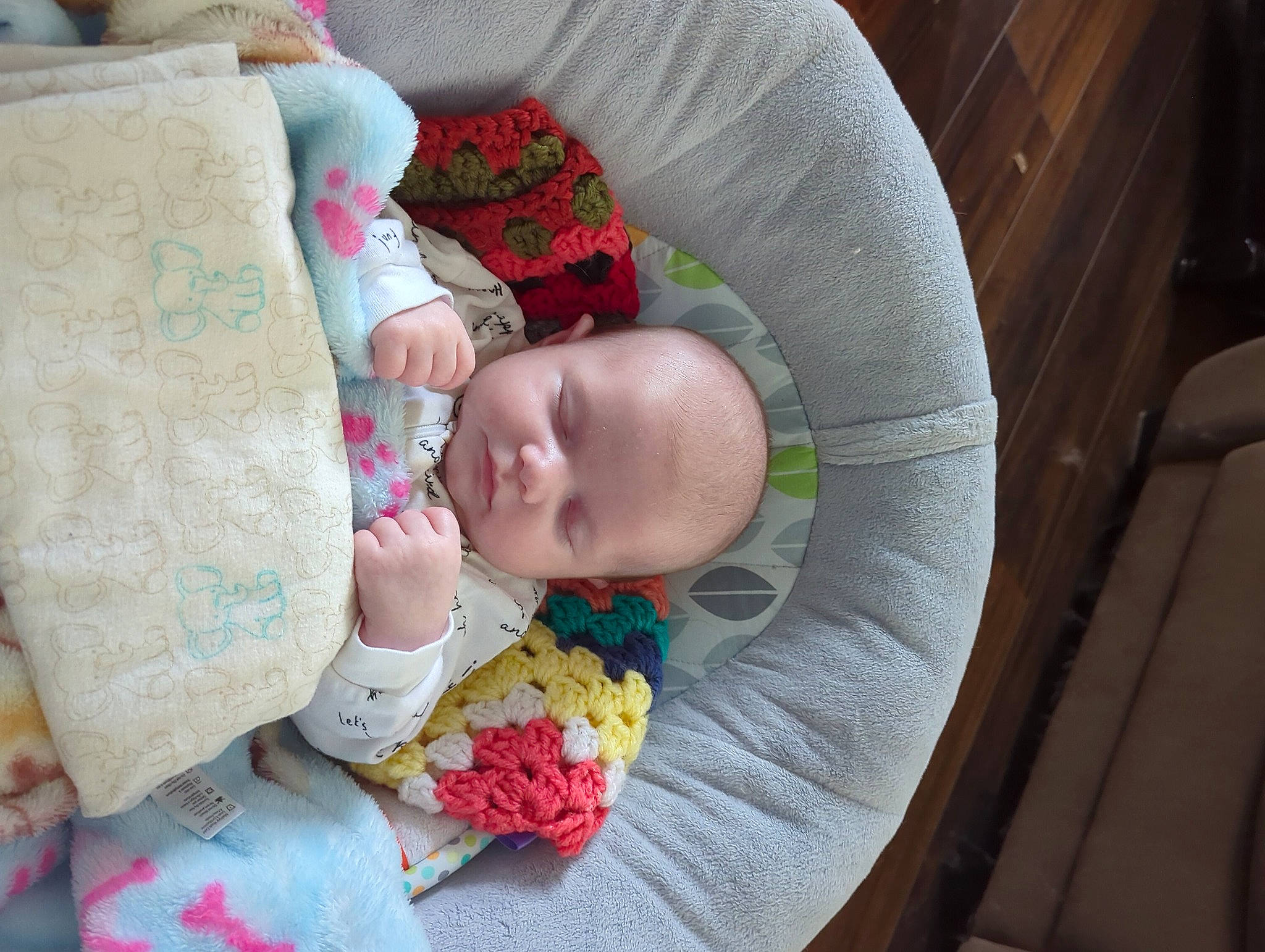 Knox joined the competition — help win amazing prizes! baby, baby_products, baby_sleeping, baby_toddler_clothing, bedtime, cheek, child, comfort, knitting, linens, pattern, person, pink, room, sitting, skin, textile, toddler, wood, wool