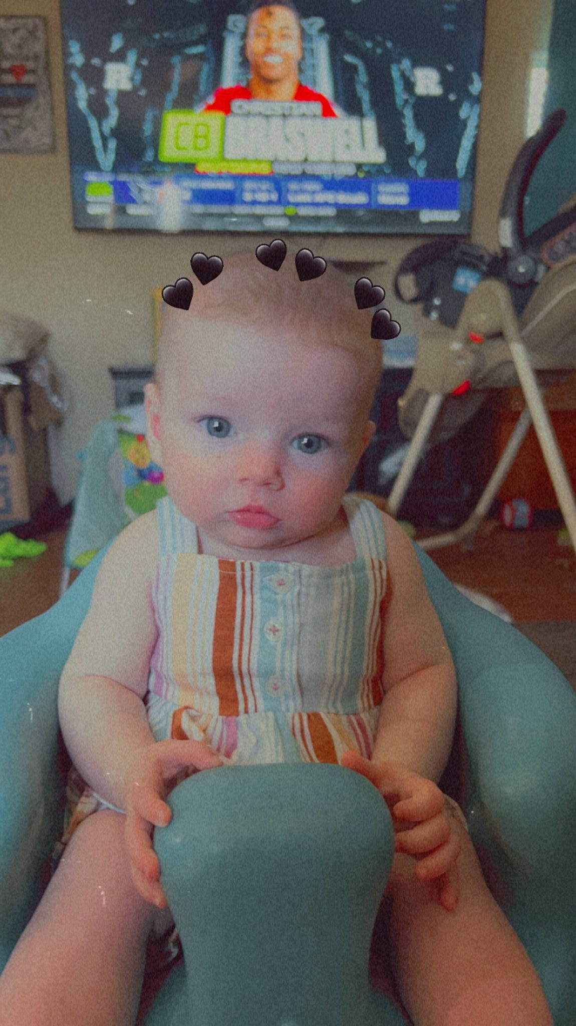 Yreva is registered to the contest to win money with this photo: baby, baby_products, baby_toddler_clothing, bathing, cheek, chest, child, doll, finger, peach, person, pink, plastic, room, sitting, skin, television, thigh, thumb, toddler