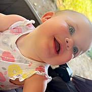 Hazely is registered to the contest to win money with this photo: baby, babylaughing, bodypart, clothing, diaper, dress, face, finger, hand, happy, hat, head, laughing, mouth, newborn, person, photography, portrait, smile, teeth