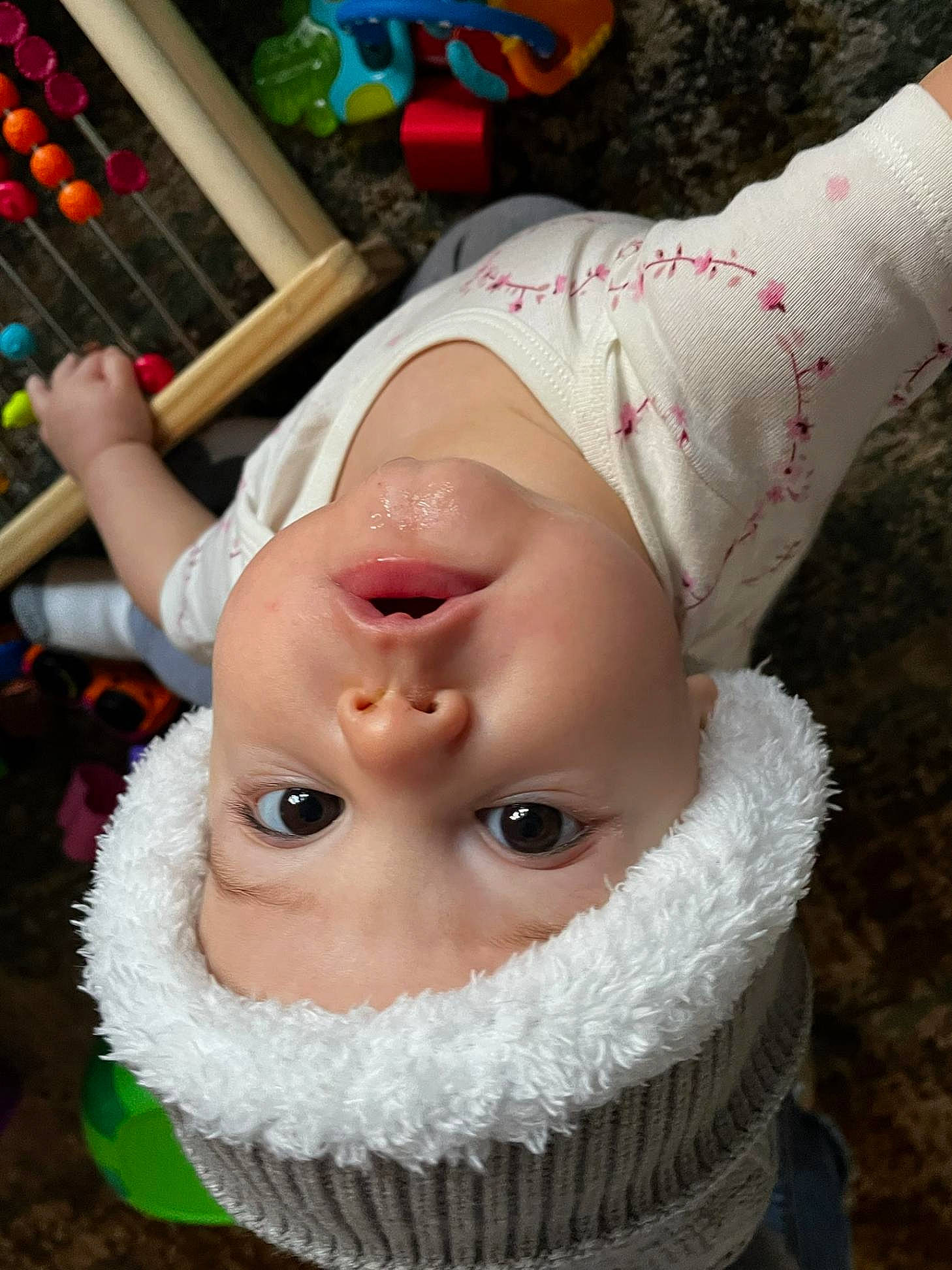 Ella is registered to the contest to win money with this photo: baby, baby_toddler_clothing, beanie, beard, cap, cheek, child, costume_hat, eye, eyelash, face, fashion_accessory, fun, hat, head, headwear, helmet, knit_cap, mouth, nose