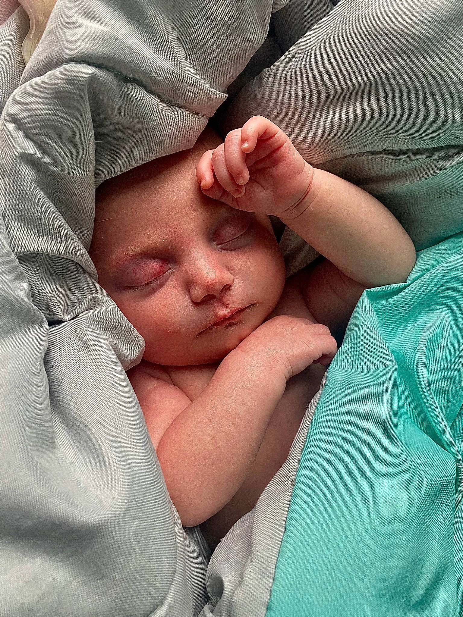 Alison is registered to the contest to win money with this photo: baby, baby_products, baby_sleeping, baby_toddler_clothing, cheek, child, comfort, elbow, eyelash, finger, flesh, gesture, linens, nail, nap, person, skin, sleep, sleeve, thumb