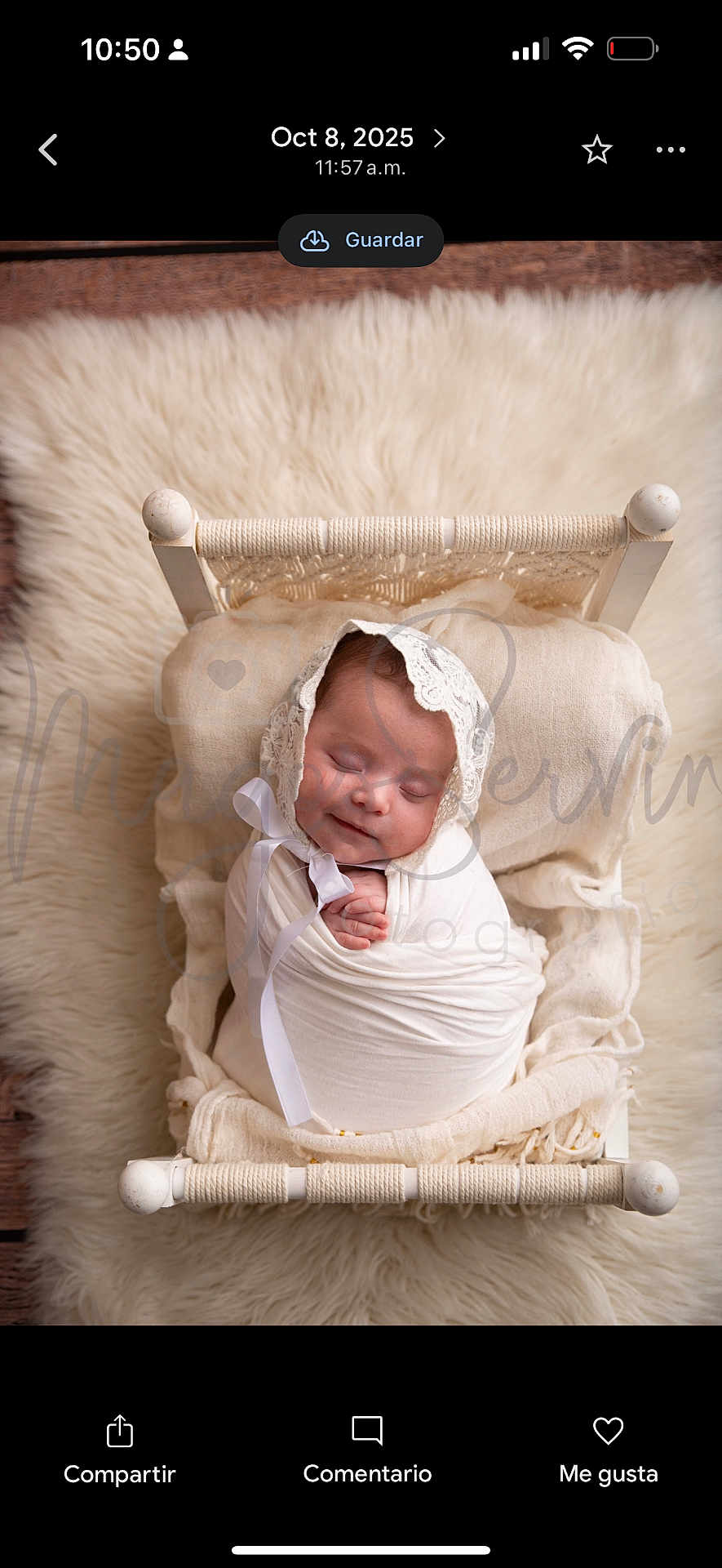 Ailany is registered to the contest to win money with this photo: baby, sleeping, wrapped, white_cloth, lace_bonnet, woven_bed, fluffy_rug, cream_color, peaceful, newborn, infant, portrait, cozy, soft_texture, cute, child, resting, indoors, head, hands