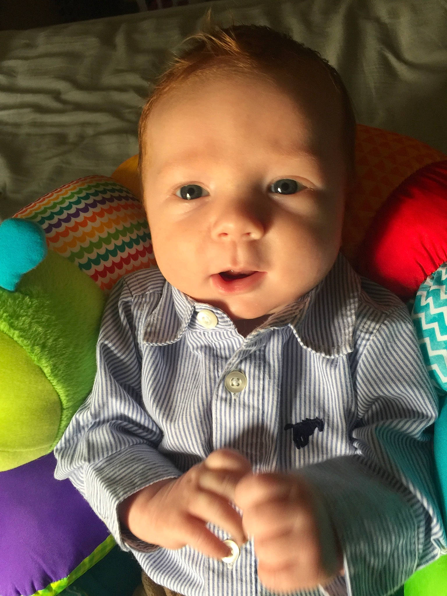 Malcolm is registered to the contest to win money with this photo: baby, baby_products, cheek, child, chin, eye, face, facial_expression, forehead, fun, head, iris, lip, mouth, nose, person, product, sitting, skin, smile