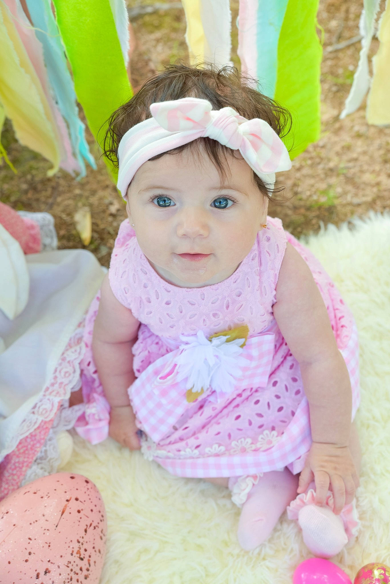 Kennedy Grace joined the competition — help win amazing prizes! baby, baby_toddler_clothing, child, child_model, dress, hair_accessory, headgear, headwear, pattern, person, pink, product, skin, smile, toddler, yellow