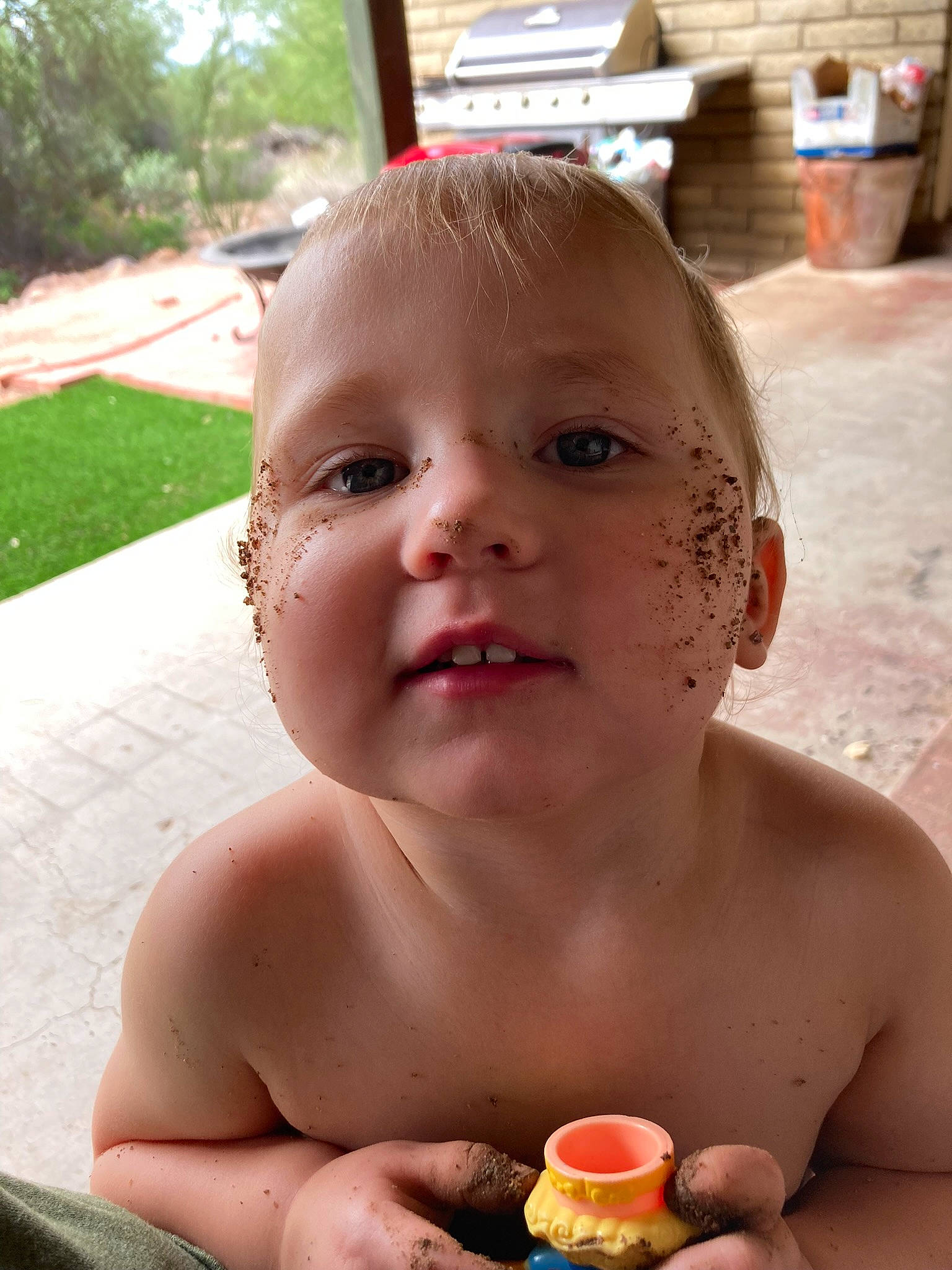 Emma joined the competition — help win amazing prizes! baby, barechested, bathing, cheek, chest, child, facial_expression, food, food_craving, fruit, fun, happy, lip, mouth, nose, person, plant, skin, summer, sweetness