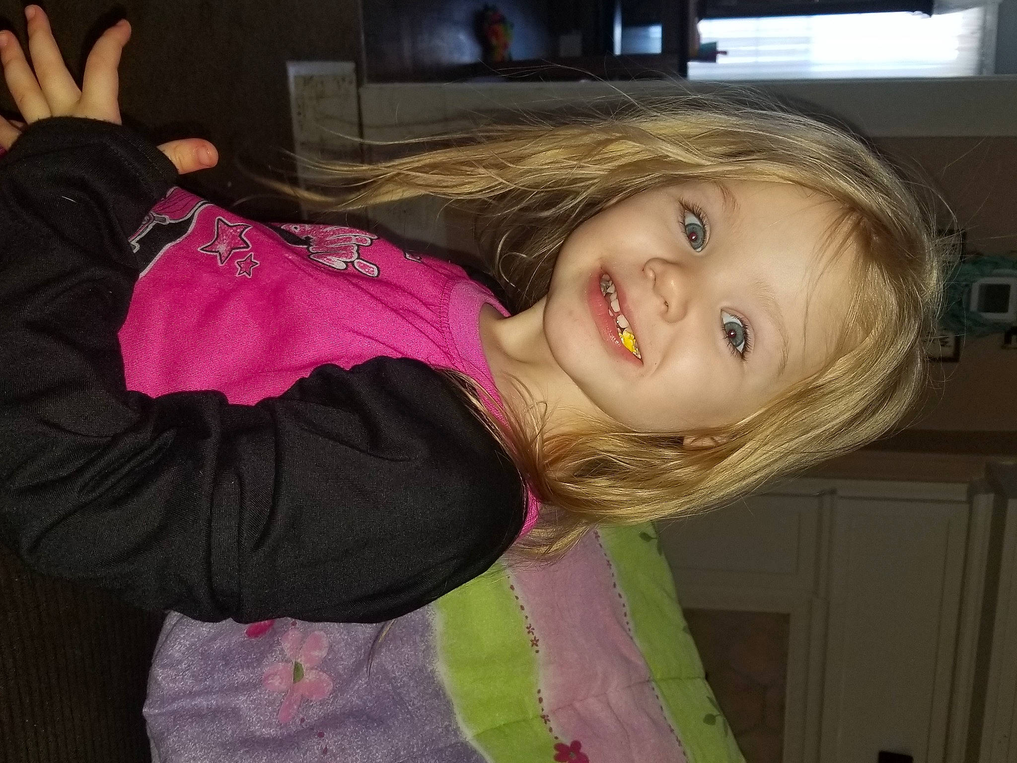 Vylette joined the competition — help win amazing prizes! brown_hair, cheek, child, eye, face, fun, hair, iris, joy, long_hair, mouth, person, pink, smile, toddler