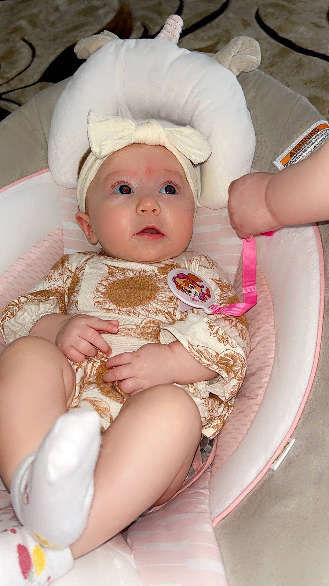 Brynlee joined the competition — help win amazing prizes! baby, baby_toddler_clothing, cheek, chest, child, comfort, eye, eyebrow, eyelash, finger, headwear, human_leg, iris, lip, mouth, person, pink, sitting, skin, stomach