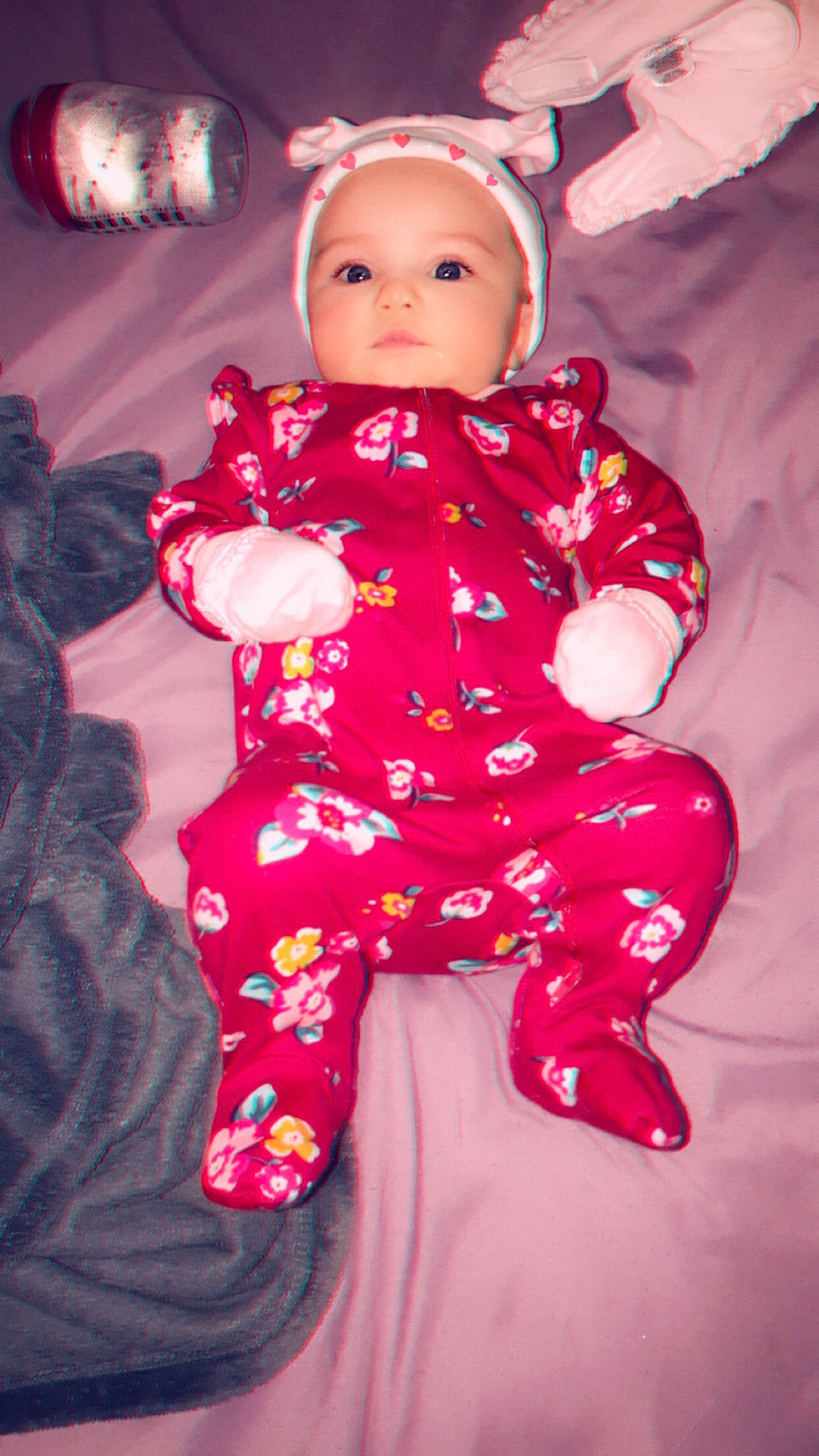 Arayah is registered to the contest to win money with this photo: baby, baby_products, baby_toddler_clothing, child, pajamas, person, pink, product, red, toddler