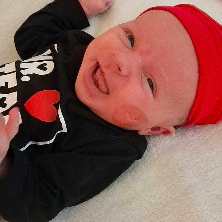 Thomas joined the competition — help win amazing prizes! baby, baseballcap, bodypart, cap, clothing, face, finger, furniture, hand, happy, hat, head, laughing, newborn, pants, person, photography, portrait, smile, t_shirt
