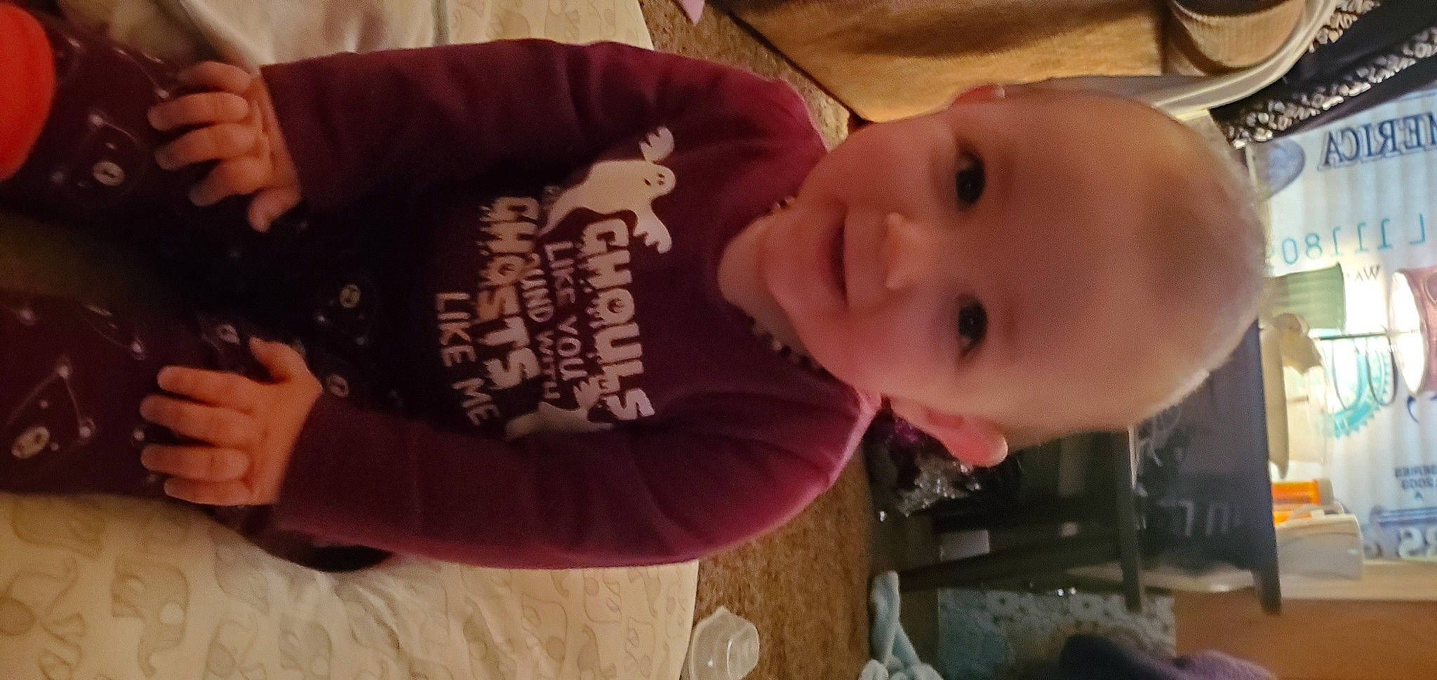 Krimson is registered to the contest to win money with this photo: arm, baby, baby_laughing, baby_toddler_clothing, cheek, child, finger, food, fun, happy, iris, mouth, person, room, sleeve, smile, t_shirt, thumb, toddler, wood