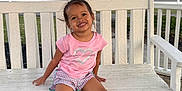 Avianna is registered to the contest to win money with this photo: architecture, building, child, clothing, face, female, footwear, girl, head, house, housing, person, photography, porch, portrait, shoe, shorts, sitting, sneaker, wood