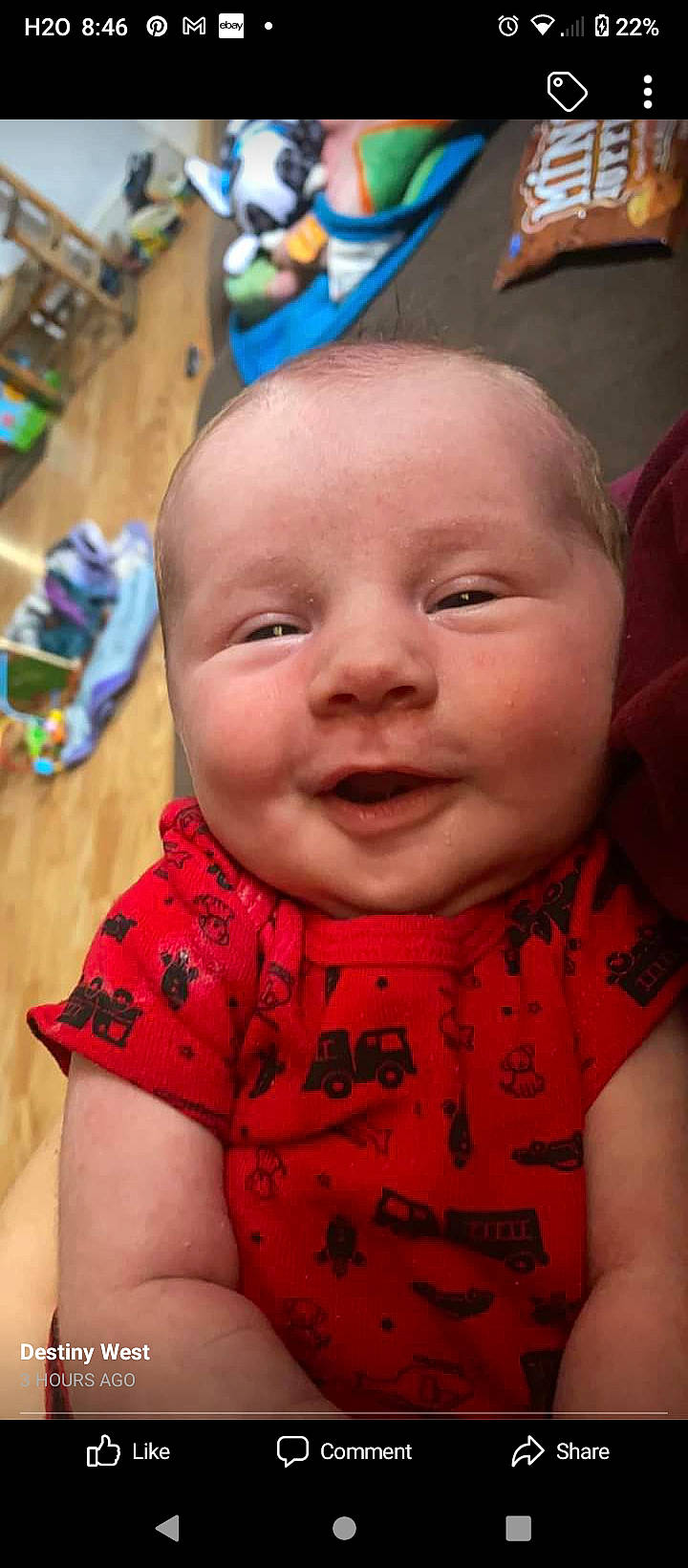 Caleb joined the competition — help win amazing prizes! baby, baby_laughing, baby_toddler_clothing, blue, cheek, cool, dress, eyebrow, fun, happy, human_body, iris, lip, mouth, nose, person, pink, skin, sleeve, smile