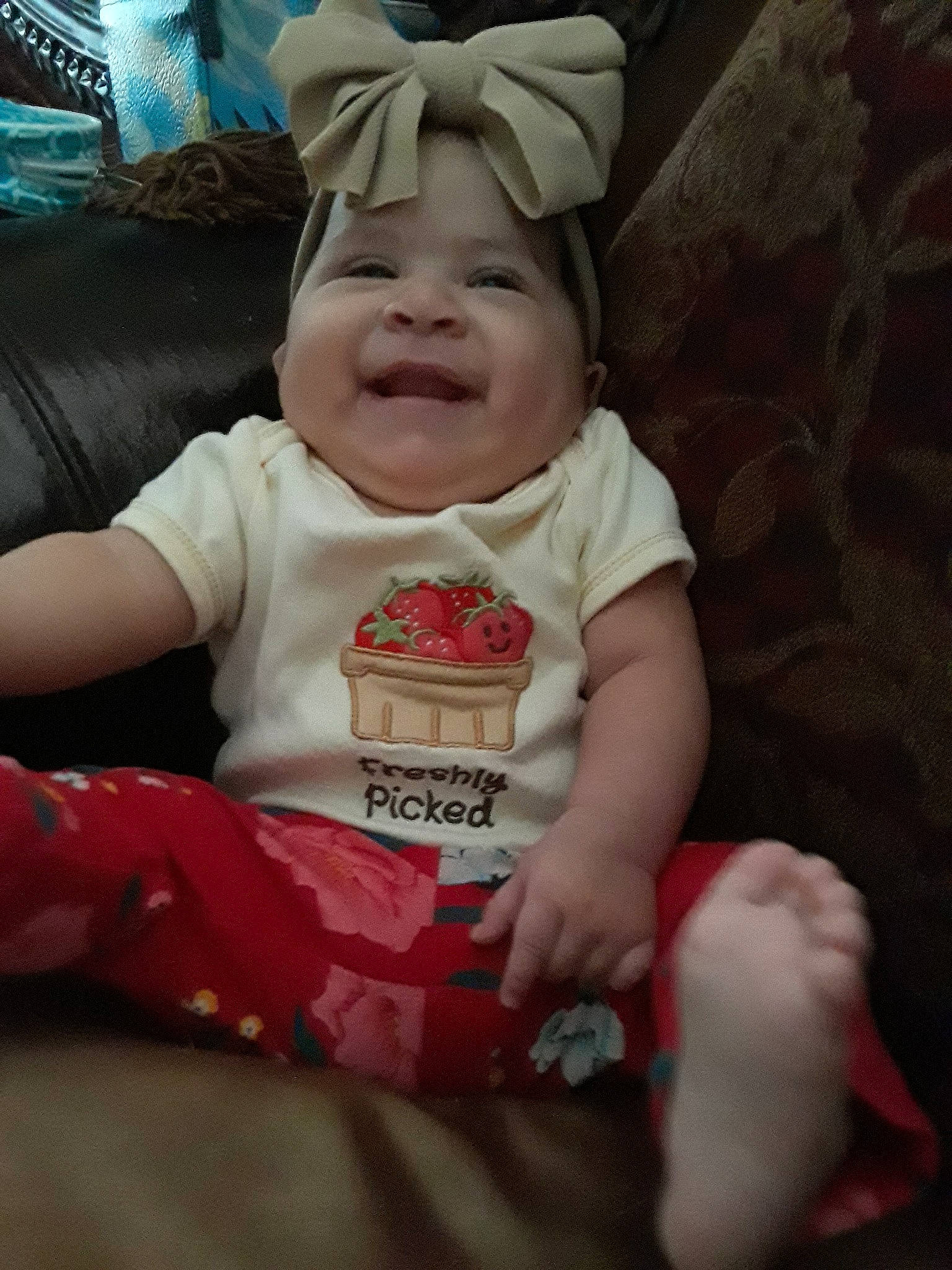 Samara joined the competition — help win amazing prizes! baby, cheek, child, facial_expression, laugh, mouth, person, sitting, skin, smile, toddler