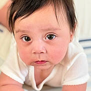 Ayleth Corral joined the competition — help win amazing prizes! arm, baby, bracelet, child, closeup, curious, cute, eyes, face, hair, indoor, infant, lying_down, person, portrait, rosy_cheeks, skin, soft_light, white_clothing, young