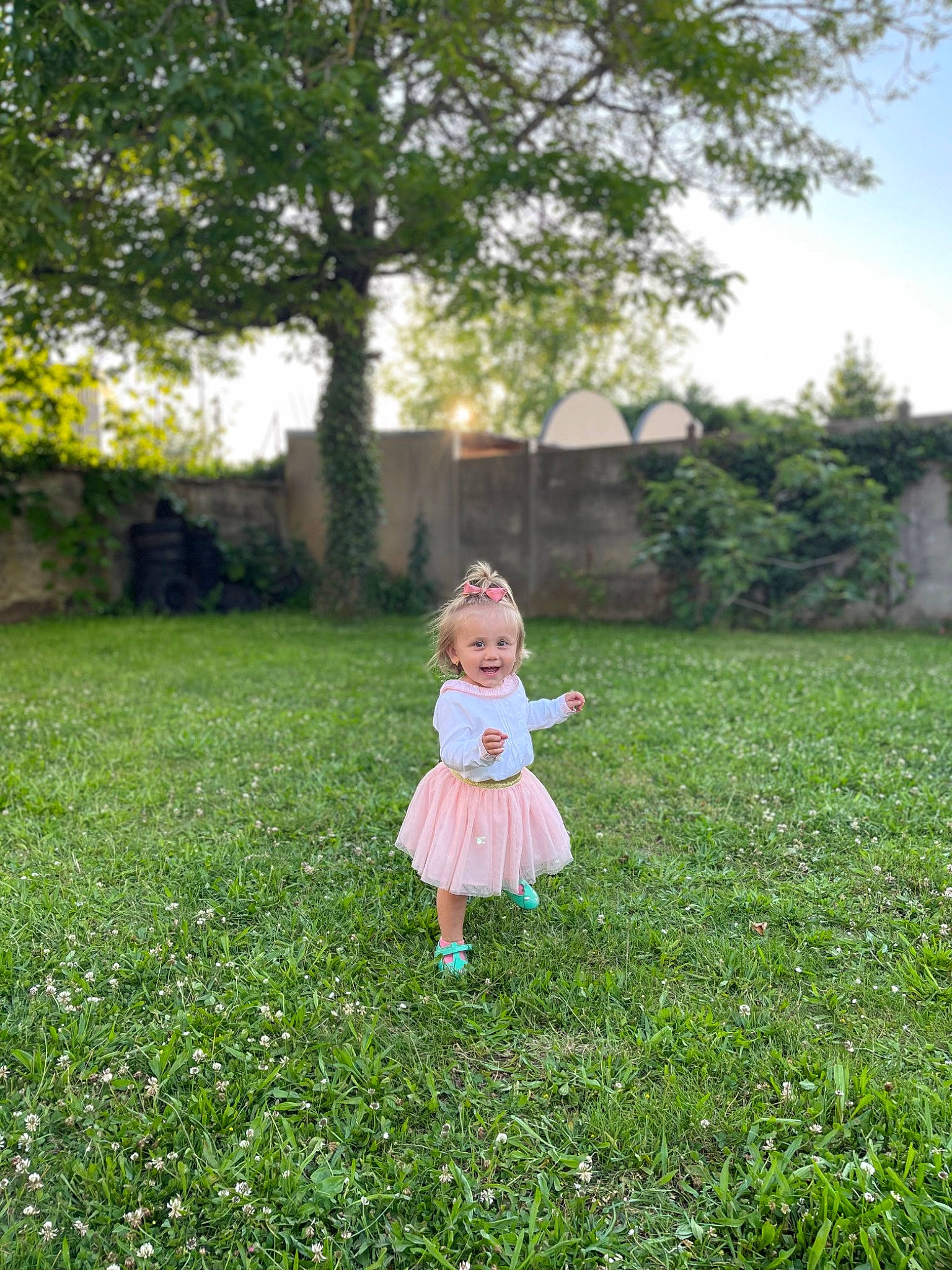 Theya participe au concours pour gagner de l'argent avec cette photo : doll, dress, flower, grass, grassland, green, groundcover, happy, leaf, meadow, morning, people_in_nature, person, plant, shrub, sky, summer, sunlight, toddler, toy
