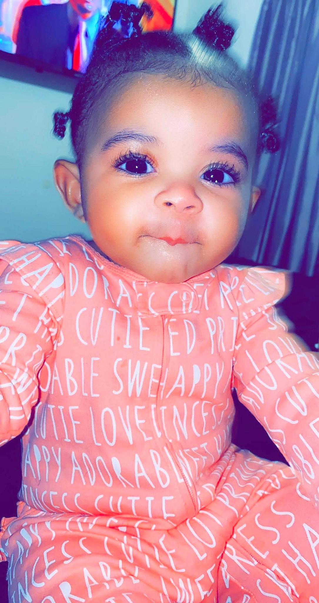 Londyn joined the competition — help win amazing prizes! baby_toddler_clothing, blue, cheek, chin, eyebrow, eyelash, facial_expression, forehead, hairstyle, head, iris, joint, lip, mouth, neck, nose, organ, person, pink, skin