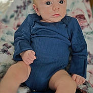 Carter is registered to the contest to win money with this photo: baby, infant, blue_clothing, blanket, indoor, portrait, cute, child, young_child, person, skin, head, face, expression, sitting, comfort, soft, warm, cozy, curious