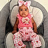 Zyaa joined the competition — help win amazing prizes! baby, infant, child, pink_clothing, headband, strawberry_pattern, baby_chair, cushion, indoor, portrait, cute, comfortable, seated, looking_at_camera, chubby_cheeks, wide_eyes, fabric, soft_texture, adorable, young