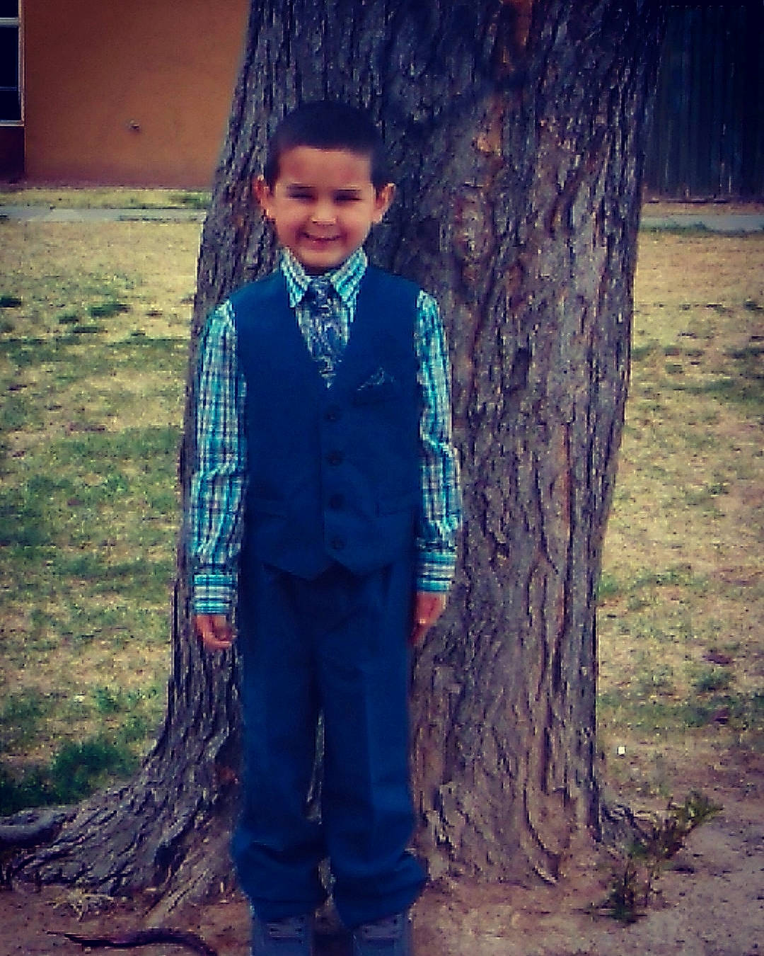 Fernando joined the competition — help win amazing prizes! adaptation, blue, child, cool, gentleman, green, happy, human, jacket, joy, long_hair, male, outerwear, person, photography, plant, shoe, smile, standing, tree