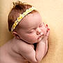 baby, sleeping, headband, yellow, blanket, soft, peaceful, closeup, infant, skin, cute, face, resting, newborn, child, portrait, calm, adorable, toddler, relaxation