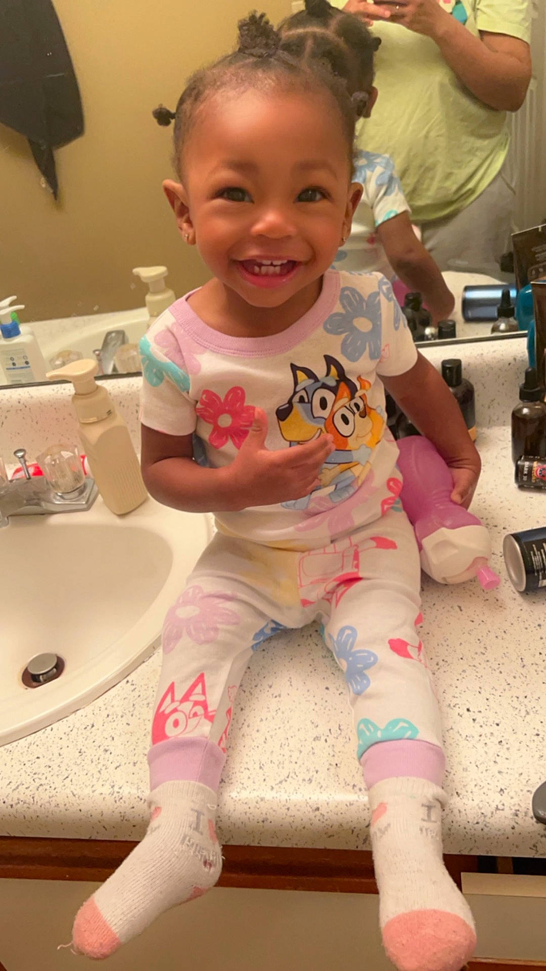 Jalani joined the competition — help win amazing prizes! baby, basin, bodypart, child, clothing, face, female, girl, head, hosiery, indoors, machine, mouth, pants, person, photography, portrait, sitting, sock, teeth