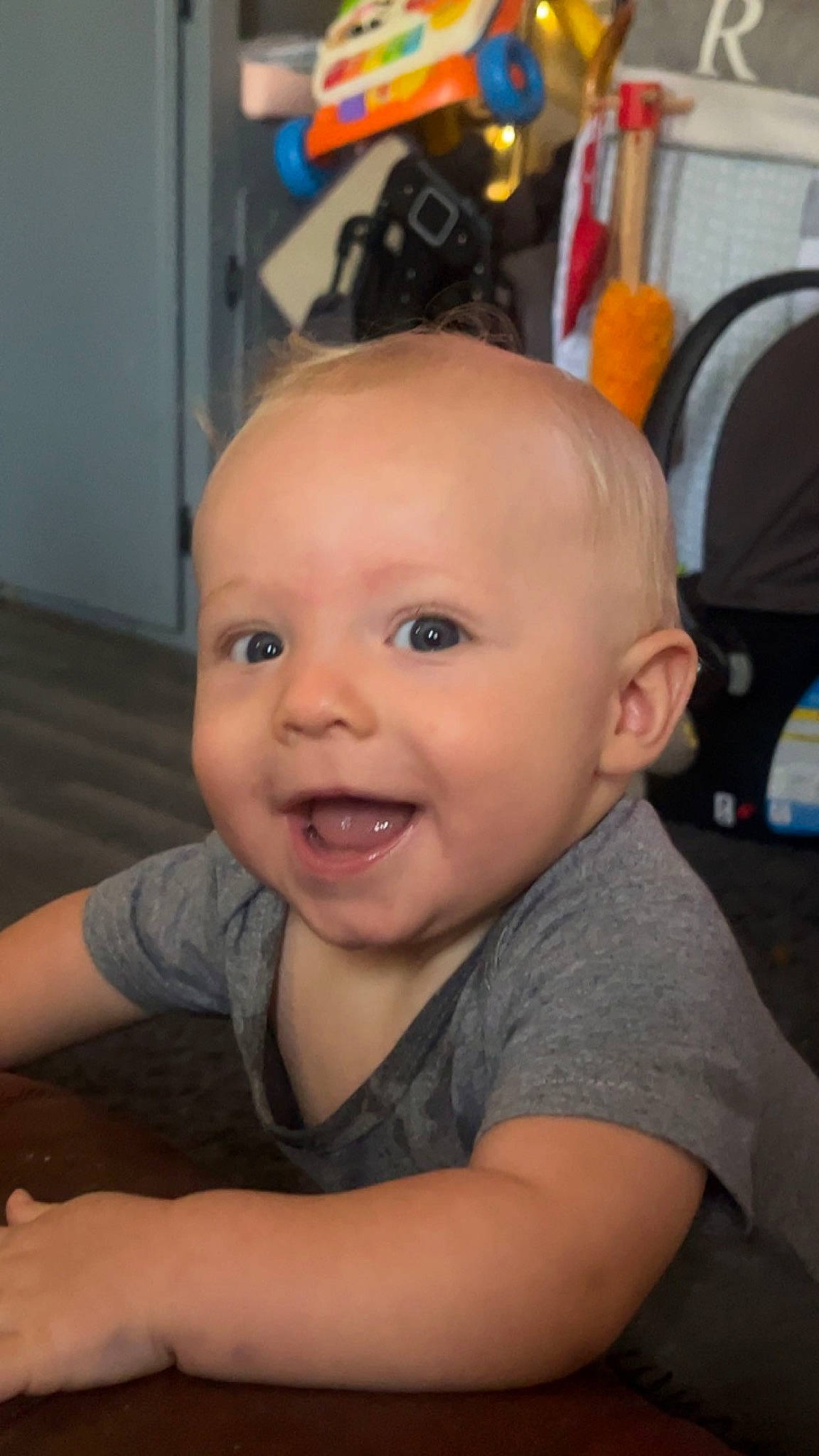 River joined the competition — help win amazing prizes! arm, baby, baby_toddler_clothing, cheek, child, ear, eye, eyelash, finger, fun, happy, iris, joy, lip, mouth, nose, person, skin, smile, t_shirt