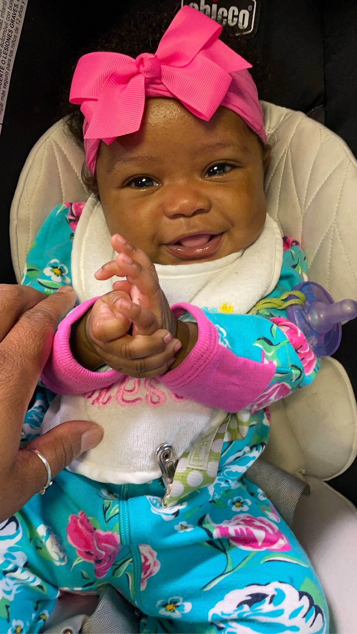Leah joined the competition — help win amazing prizes! baby, baby_toddler_clothing, cap, cheek, child, cool, event, facial_expression, fashion_accessory, fun, gesture, happy, headwear, jewellery, lip, magenta, mouth, person, pink, purple