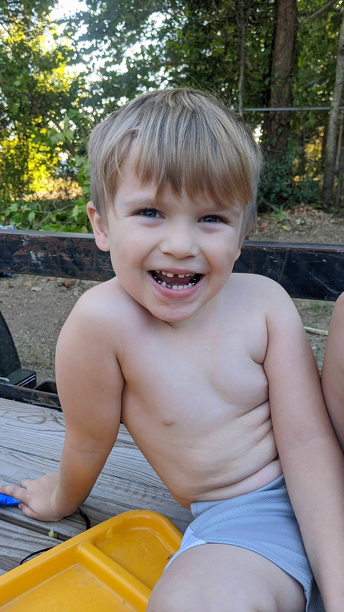 Tommy joined the competition — help win amazing prizes! baby, cheek, chest, child, computer_keyboard, eye, fun, grass, happy, joy, leisure, nose, person, plant, shorts, sitting, skin, smile, summer, toddler