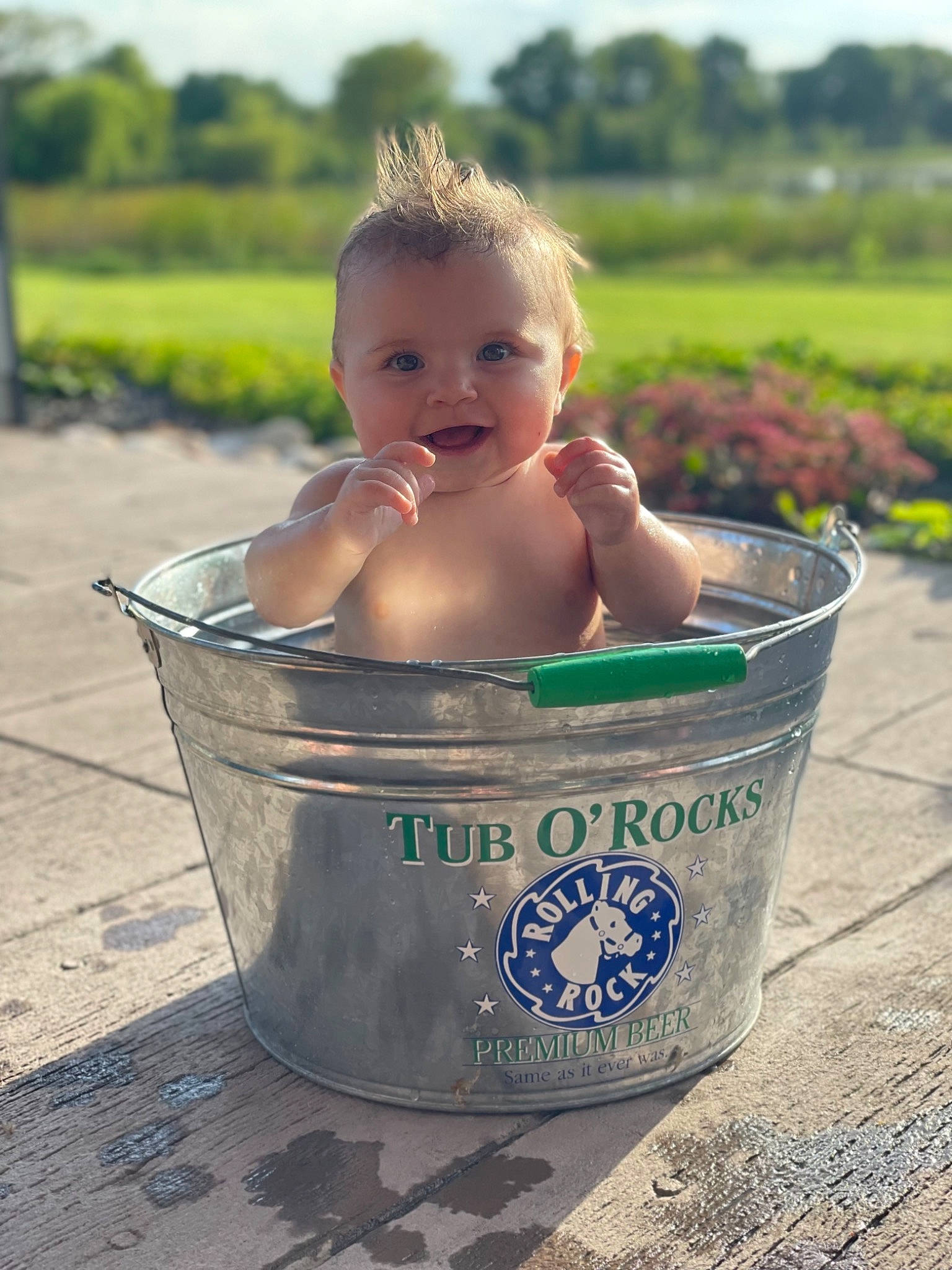 Cameron joined the competition — help win amazing prizes! baby, baby_toddler_clothing, bathing, child, eye, face, fun, grass, hand, happy, head, joy, leisure, people_in_nature, person, plant, sitting, sky, smile, toddler