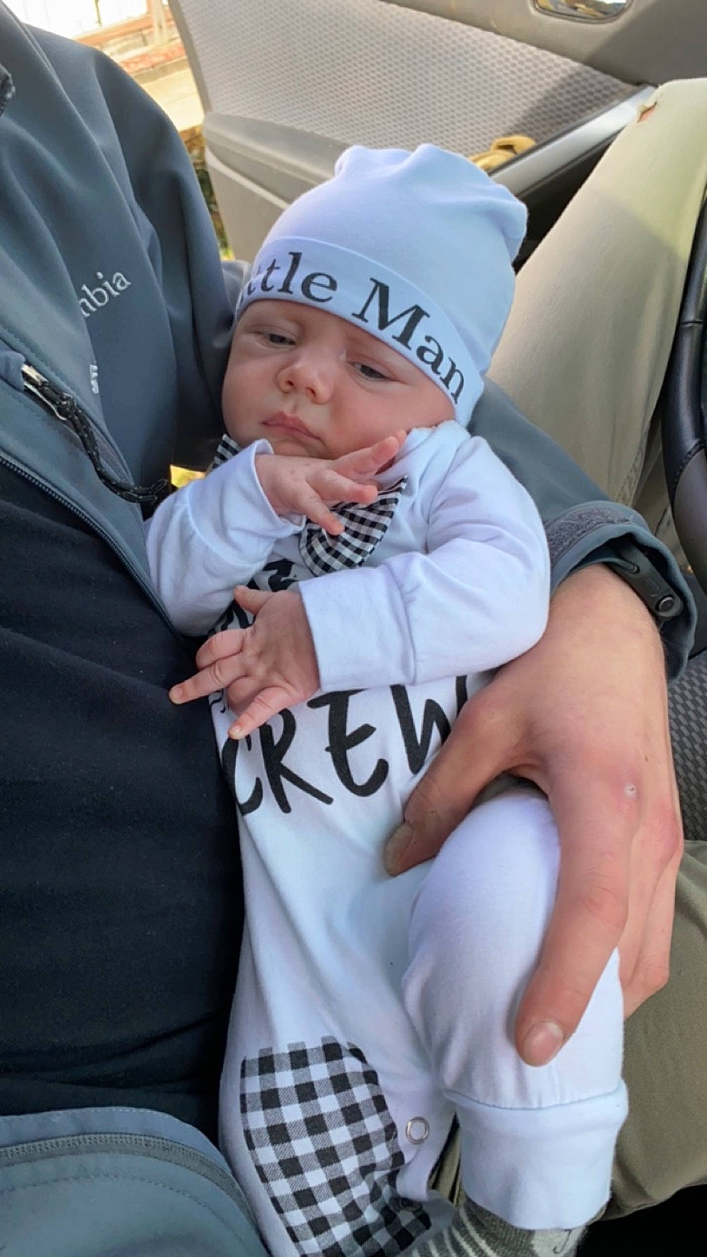 Paxton joined the competition — help win amazing prizes! auto_part, baby, baby_carriage, baby_products, baby_toddler_clothing, baseball_cap, cap, car_seat, child, comfort, family_car, gesture, headwear, luxury_vehicle, person, seat_belt, sitting, sleeve, t_shirt, thumb