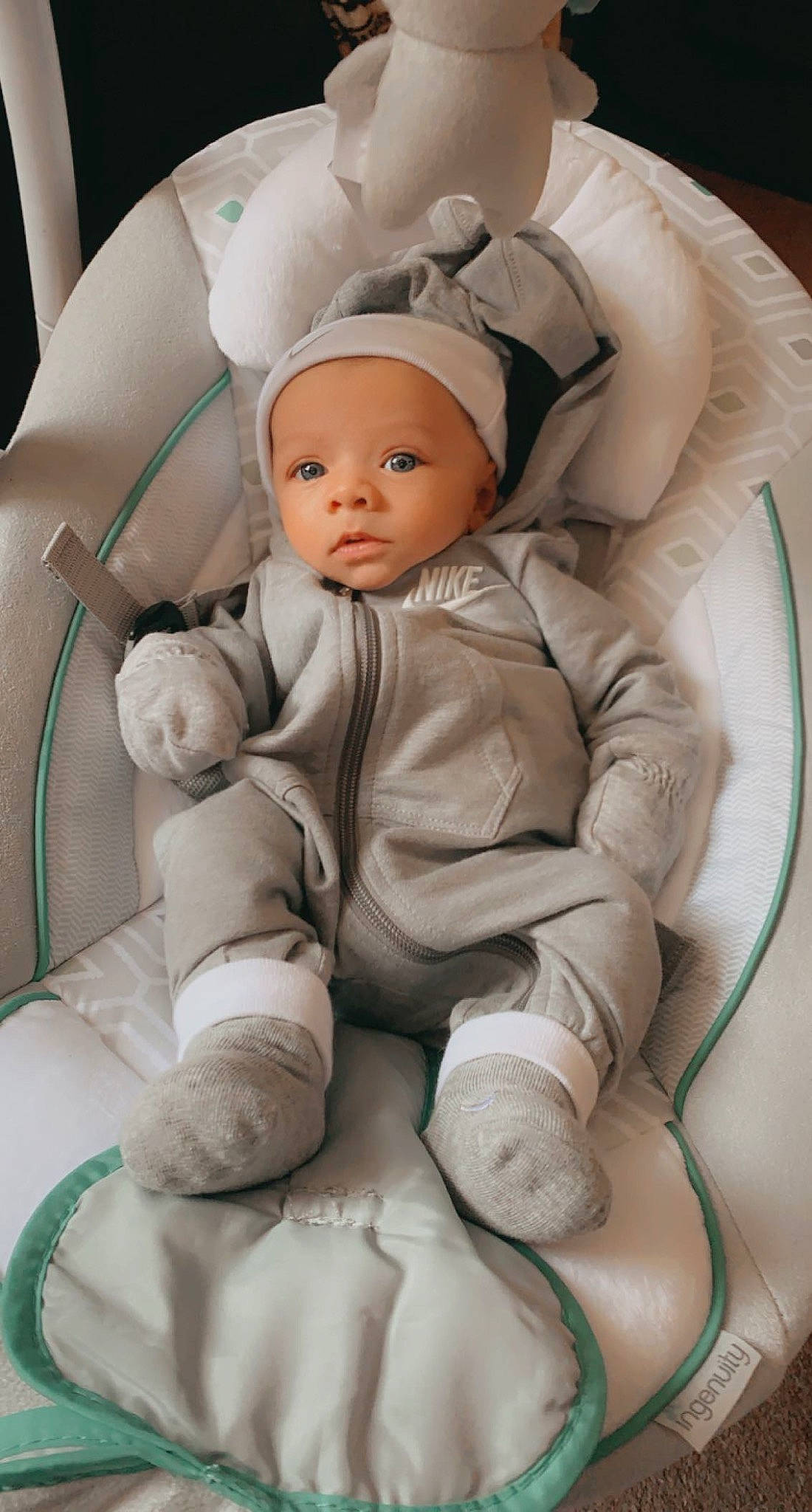 Kamari is registered to the contest to win money with this photo: baby, baby_in_car_seat, baby_products, baby_safety, baby_sleeping, baby_toddler_clothing, car_seat, cheek, child, comfort, eye, face, finger, head, headgear, headwear, linens, person, sitting, skin