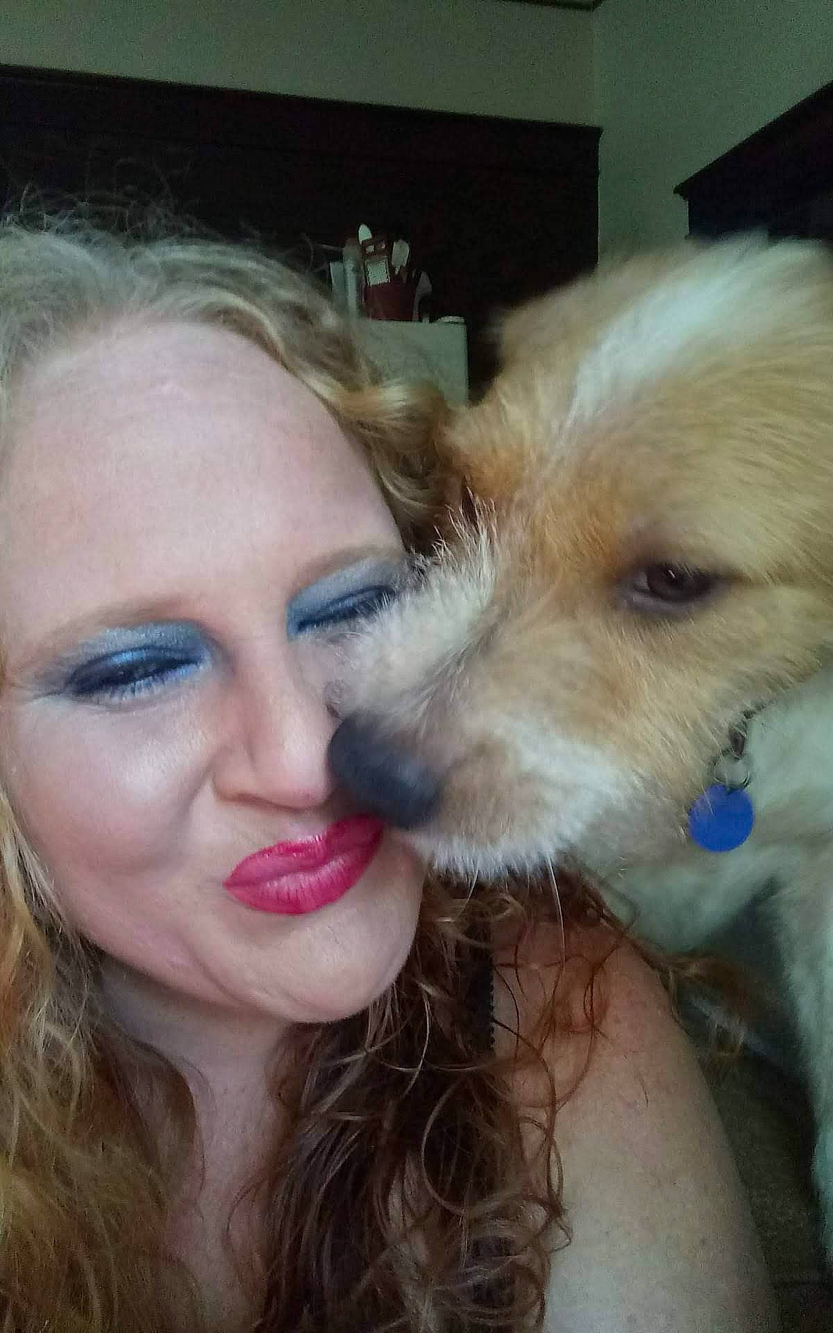 Syrup is registered to the contest to win money with this photo: blond, carnivore, companion_dog, dog, dog_breed, eyebrow, eyelash, fawn, happy, iris, jaw, layered_hair, lip, lipstick, long_hair, makeover, nose, selfie, snout, toy_dog