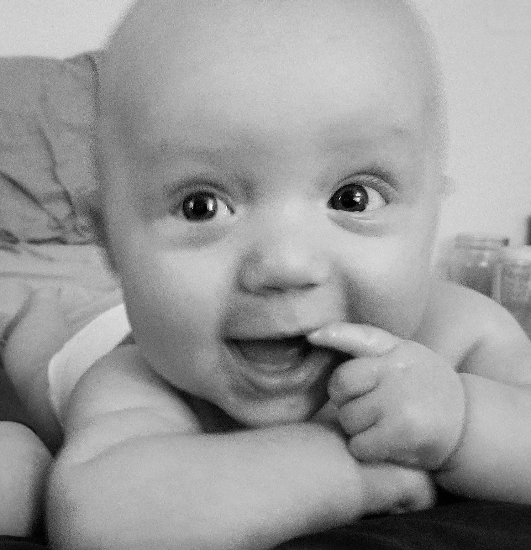 Daniel joined the competition — help win amazing prizes! baby, black_and_white, cheek, child, chin, eye, eyebrow, face, facial_expression, finger, hand, head, lip, mouth, nose, person, photograph, skin, smile, toddler