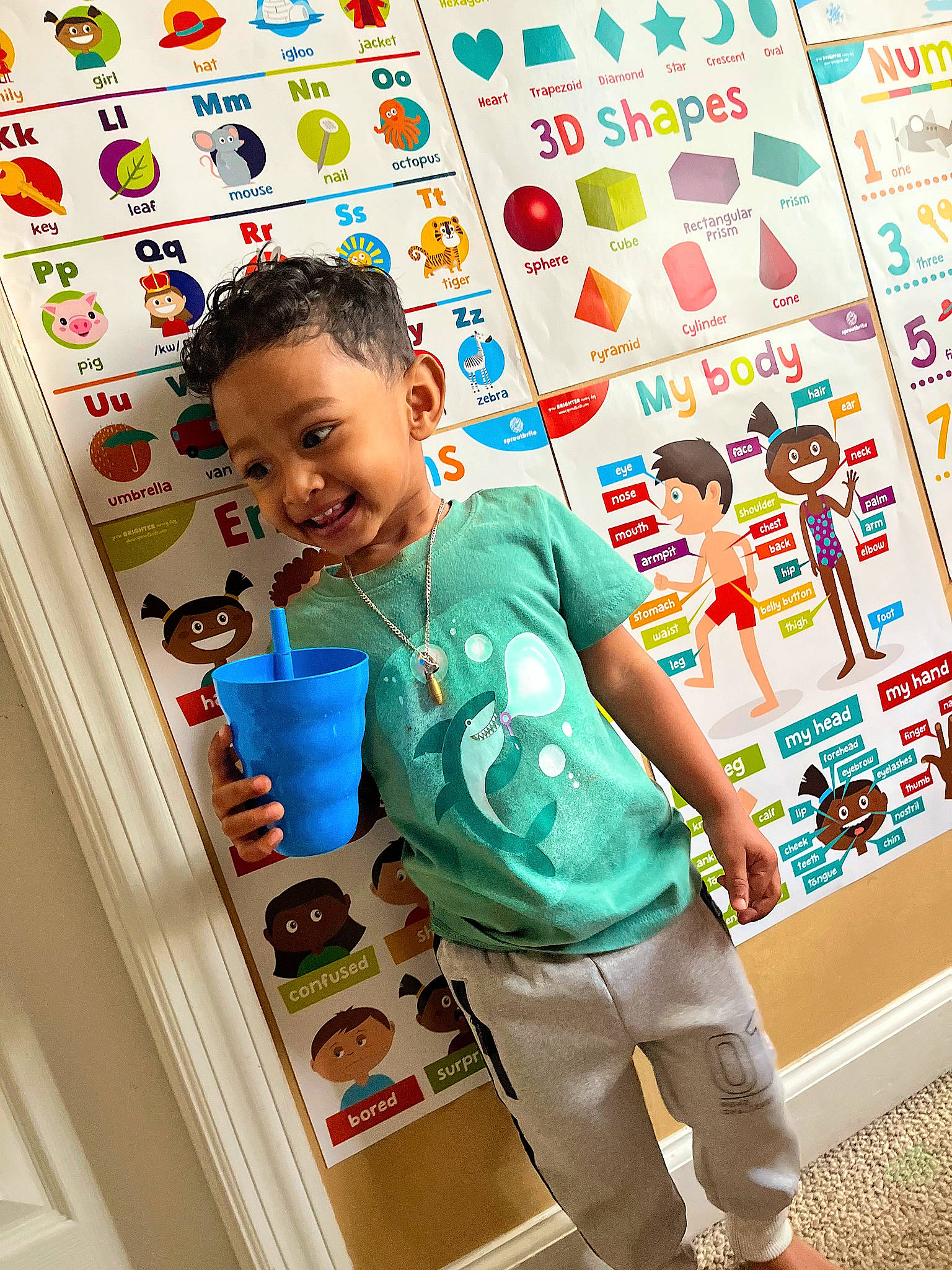 Austin is registered to the contest to win money with this photo: art, baby_toddler_clothing, child, clothing, door, fun, happy, joy, pattern, person, play, product, room, sleeve, smile, t_shirt, textile, toddler, visual_arts