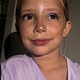 Glenna is registered to the contest to win money with this photo: child, face, portrait, closeup, makeup, eyeshadow, lipstick, skin, expression, smile, clothing, purple_shirt, indoor, person, head, young, casual, cute, happy, fashion