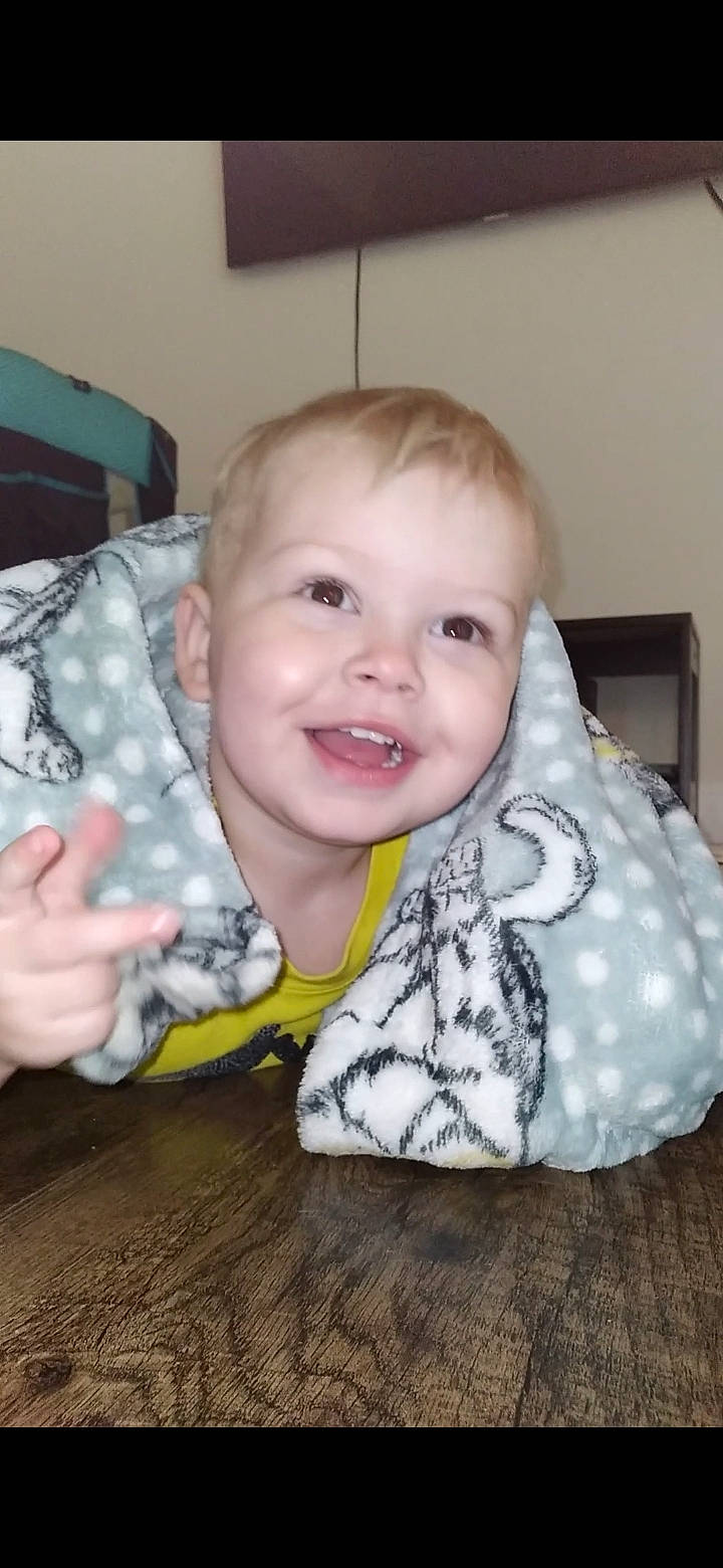 Keagan joined the competition — help win amazing prizes! baby, baby_toddler_clothing, cheek, chin, eye, eyebrow, facial_expression, gesture, hairstyle, happy, head, human_body, iris, joy, mammal, mouth, nose, person, skin, sleeve