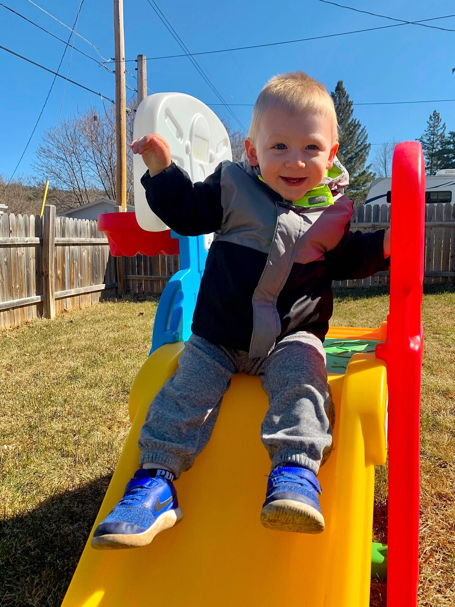 Westley joined the competition — help win amazing prizes! baby, baby_toddler_clothing, city, electric_blue, fun, grass, happy, hat, human_settlement, joy, leisure, outdoor_play_equipment, people_in_nature, person, playground, recreation, sky, smile, t_shirt, toddler