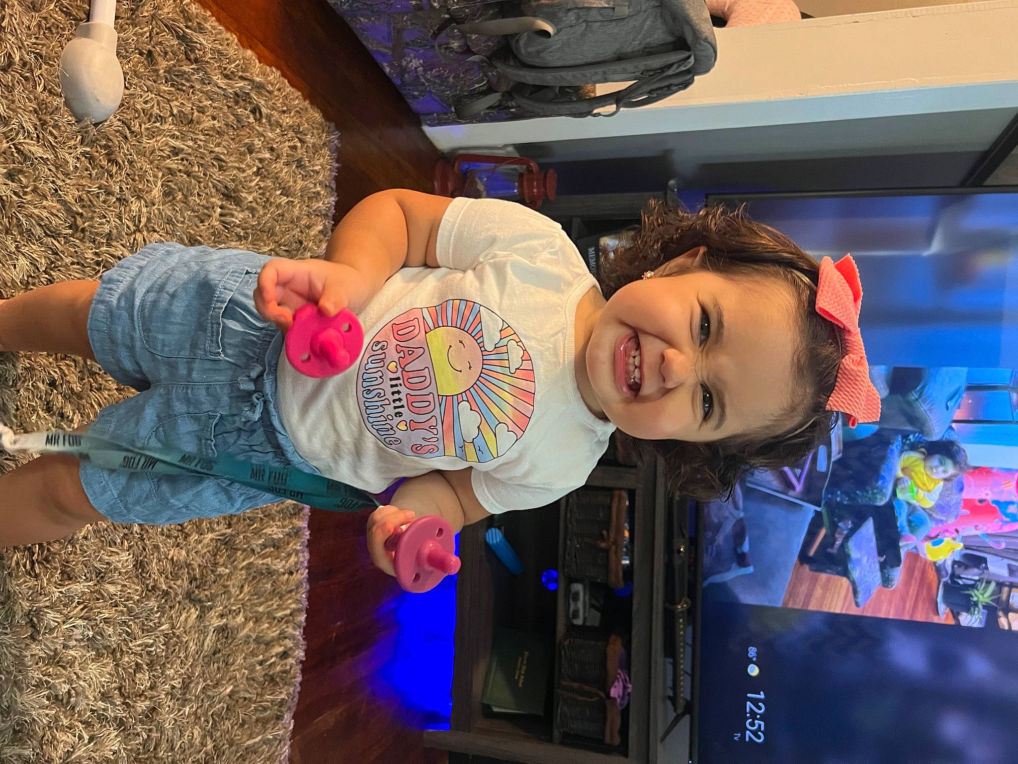 Azariah joined the competition — help win amazing prizes! baby, barefoot, child, denim, display_device, electric_blue, entertainment, event, foot, fun, happy, human_leg, leisure, person, play, room, smile, t_shirt, television_set, thigh