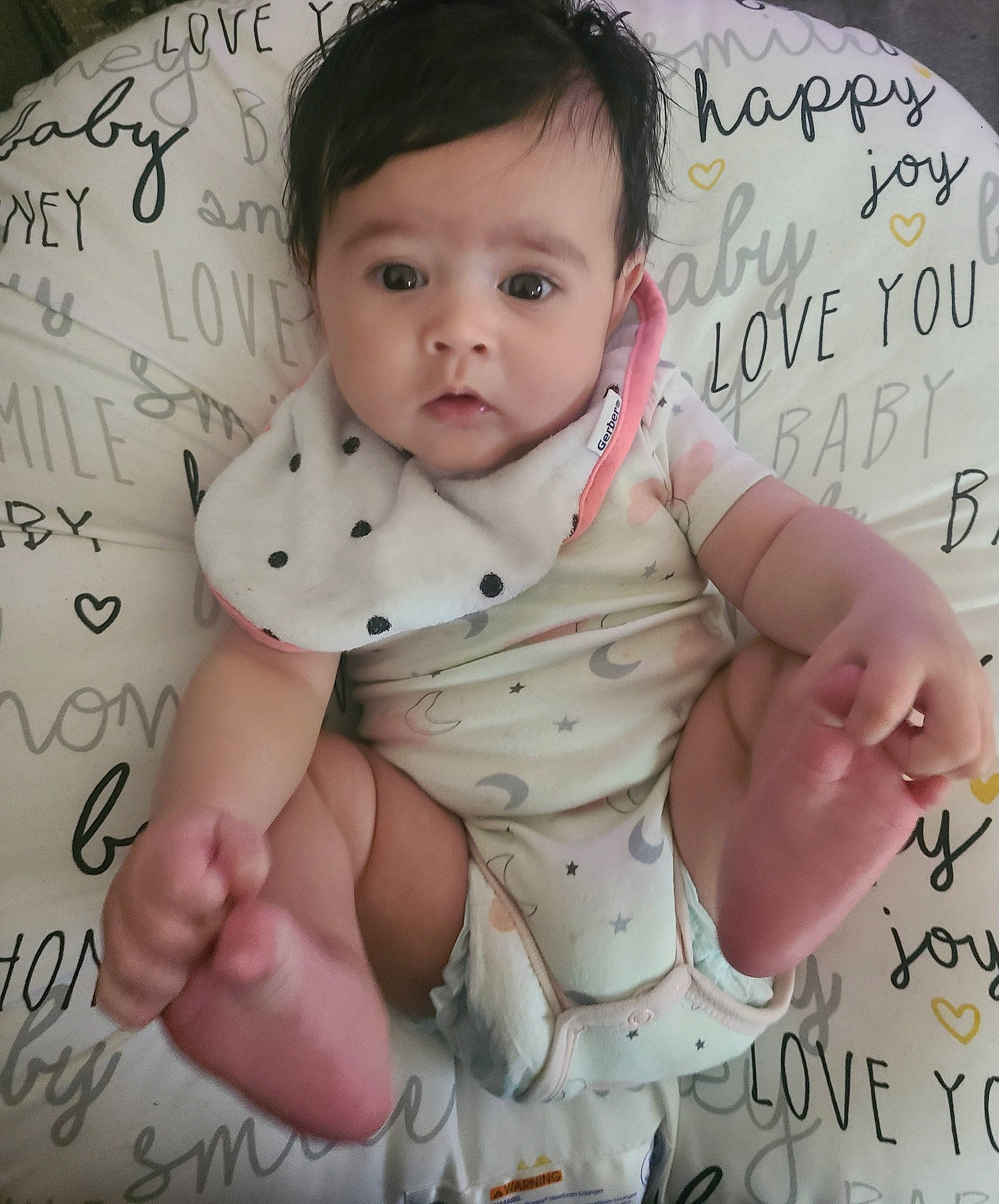 Alyza joined the competition — help win amazing prizes! arm, baby, baby_toddler_clothing, cheek, eyebrow, eyelash, finger, gesture, hand, happy, lip, neck, nose, person, pink, product, skin, sleeve, textile, thumb