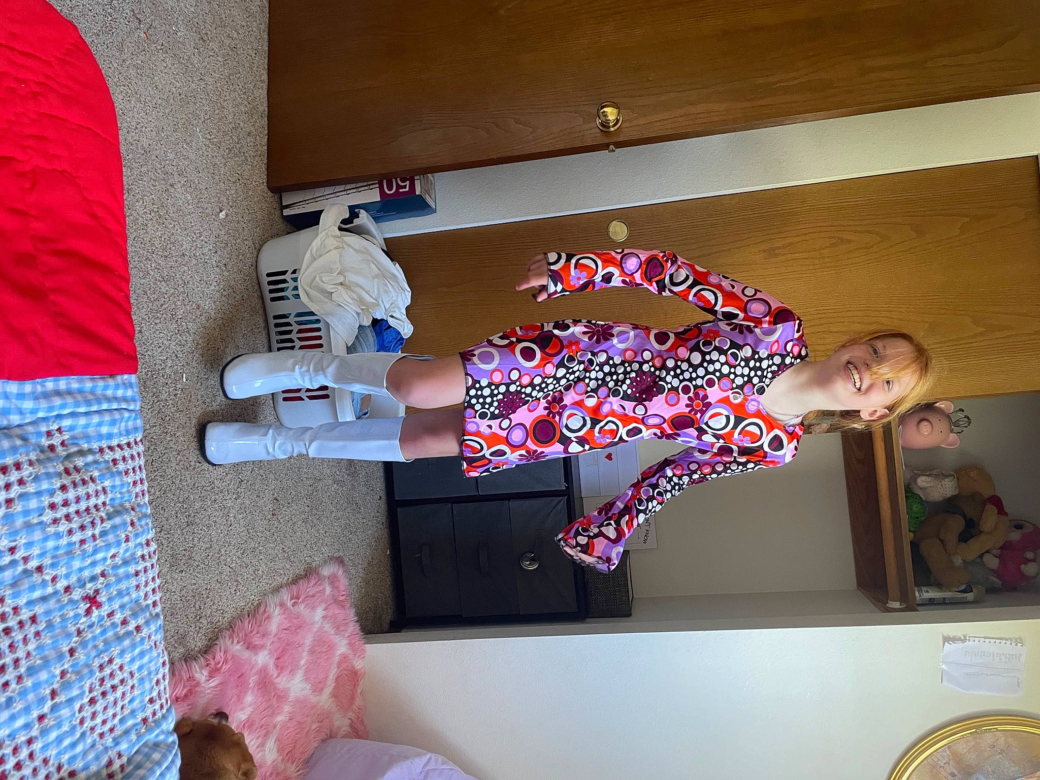 Addi joined the competition — help win amazing prizes! carmine, display_device, fun, human_leg, interior_design, joy, lap, linens, magenta, pattern, person, pink, rectangle, room, square, t_shirt, thigh, visual_arts, woolen, woven_fabric