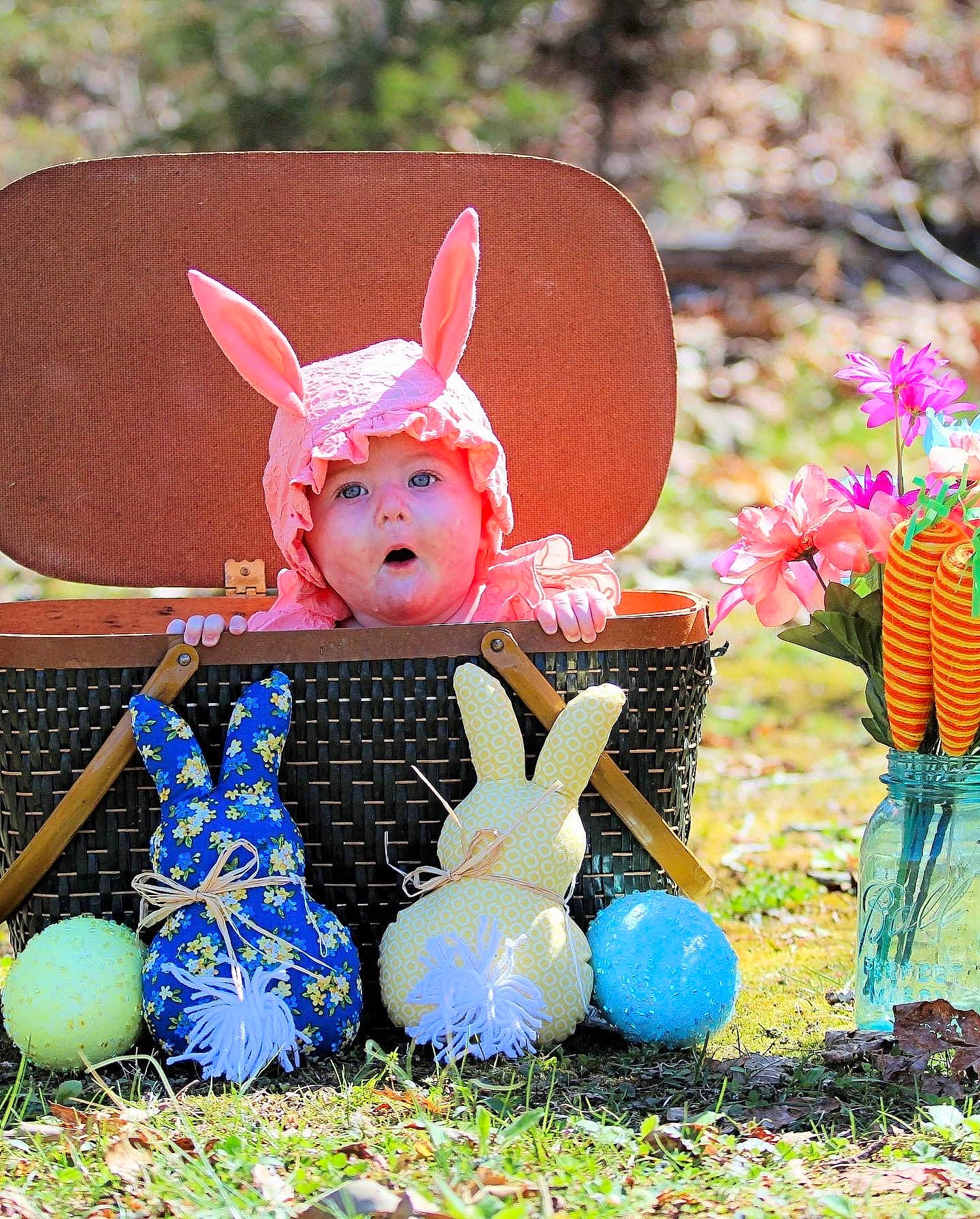 Averie is registered to the contest to win money with this photo: automotive_wheel_system, domestic_rabbit, easter, easter_bunny, event, fawn, fun, grass, happy, headwear, leisure, mammal, person, pink, plant, rabbit, rabbits_and_hares, recreation, snapshot, surprise