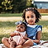 Graice joined the competition — help win amazing prizes! children, sisters, baby, toddler, girl, infant, outdoor, park, picnic, blanket, sitting, portrait, smiling, curly_hair, hair_bows, dress, denim, grass, family, daylight