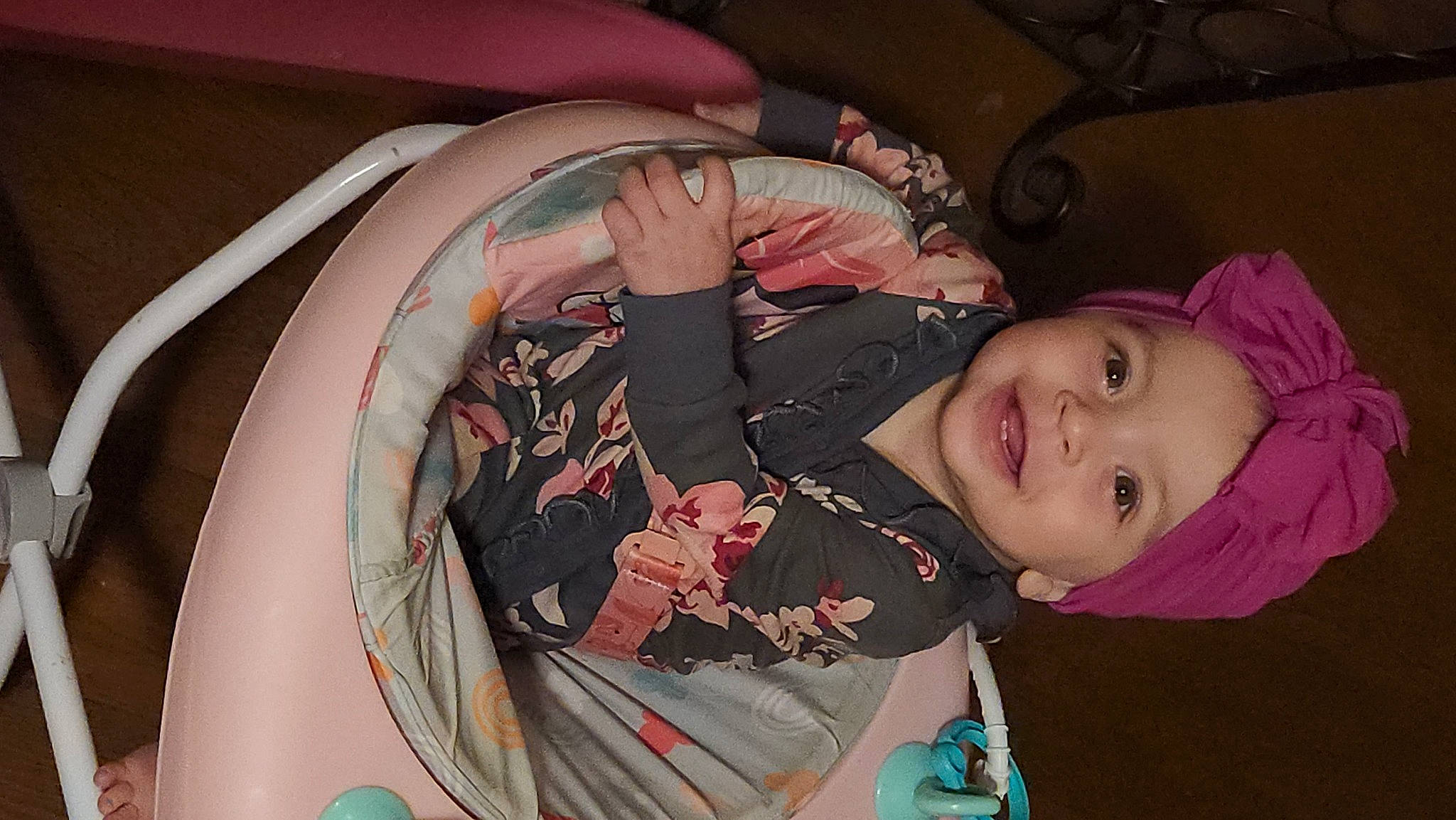 Cheyenne is registered to the contest to win money with this photo: baby, baby_products, baby_toddler_clothing, car_seat, cheek, child, circle, comfort, eyelash, fun, happy, headwear, joy, mouth, person, pink, room, skin, smile, toddler