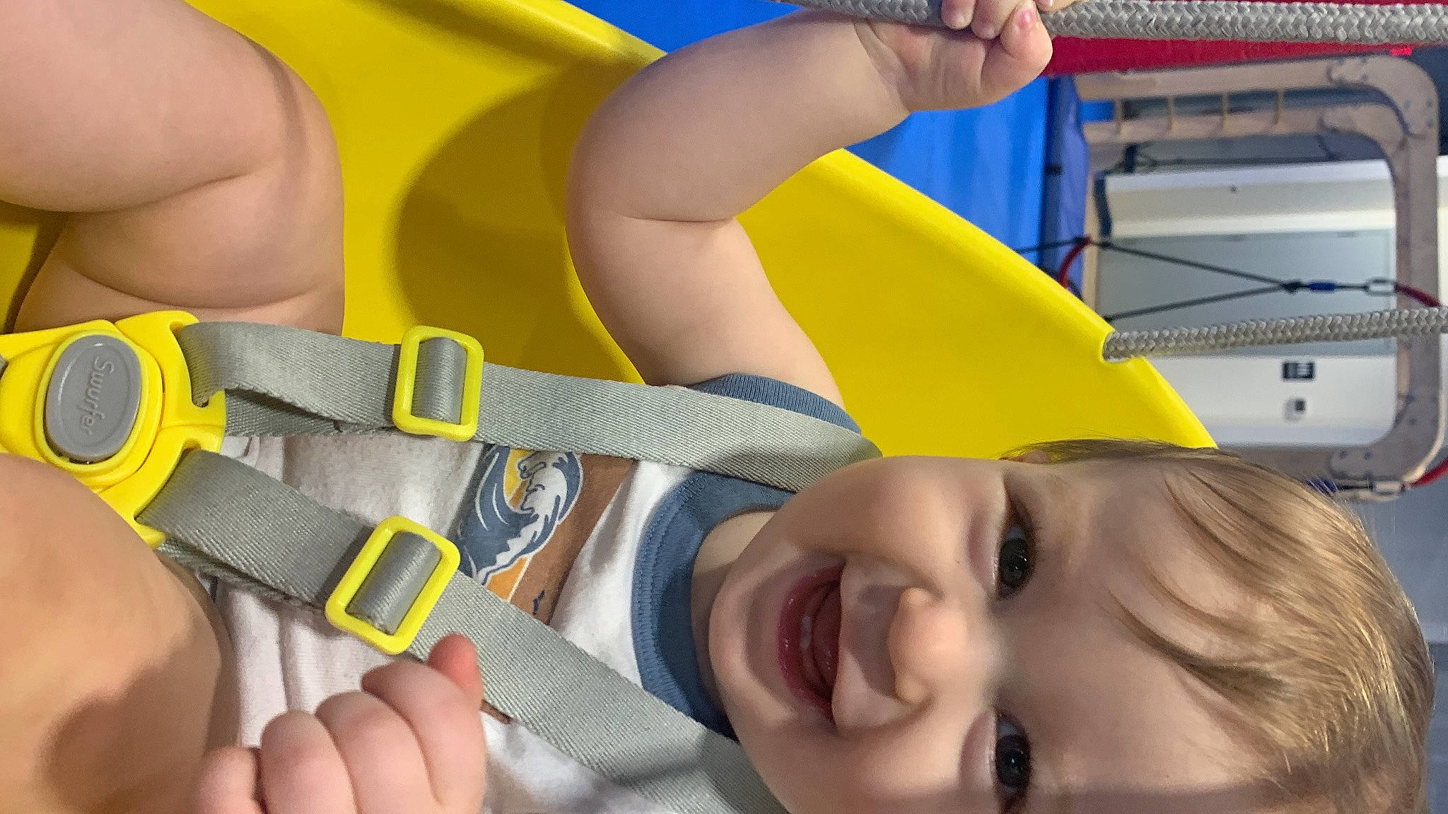Davis joined the competition — help win amazing prizes! baby, baby_toddler_clothing, child, finger, fun, gesture, happy, knee, leisure, nail, person, personal_protective_equipment, photograph, skin, smile, snapshot, swimwear, thigh, thumb, toddler
